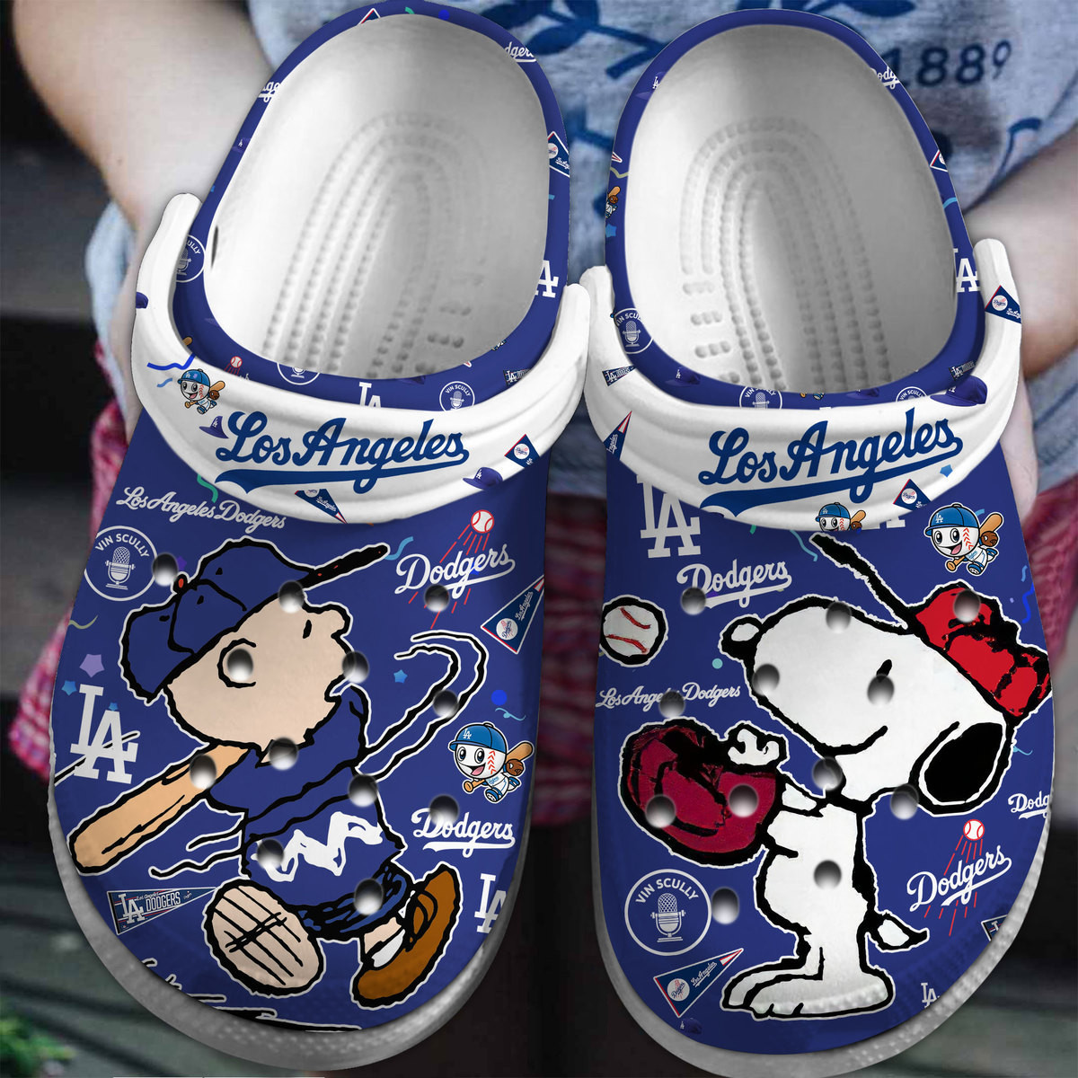 Footwearmerch Los Angeles Dodgers And Snoopy Peanuts MLB Sport Cartoon Crocs Crocband Clogs Shoes Comfortable For Men Women and Kids