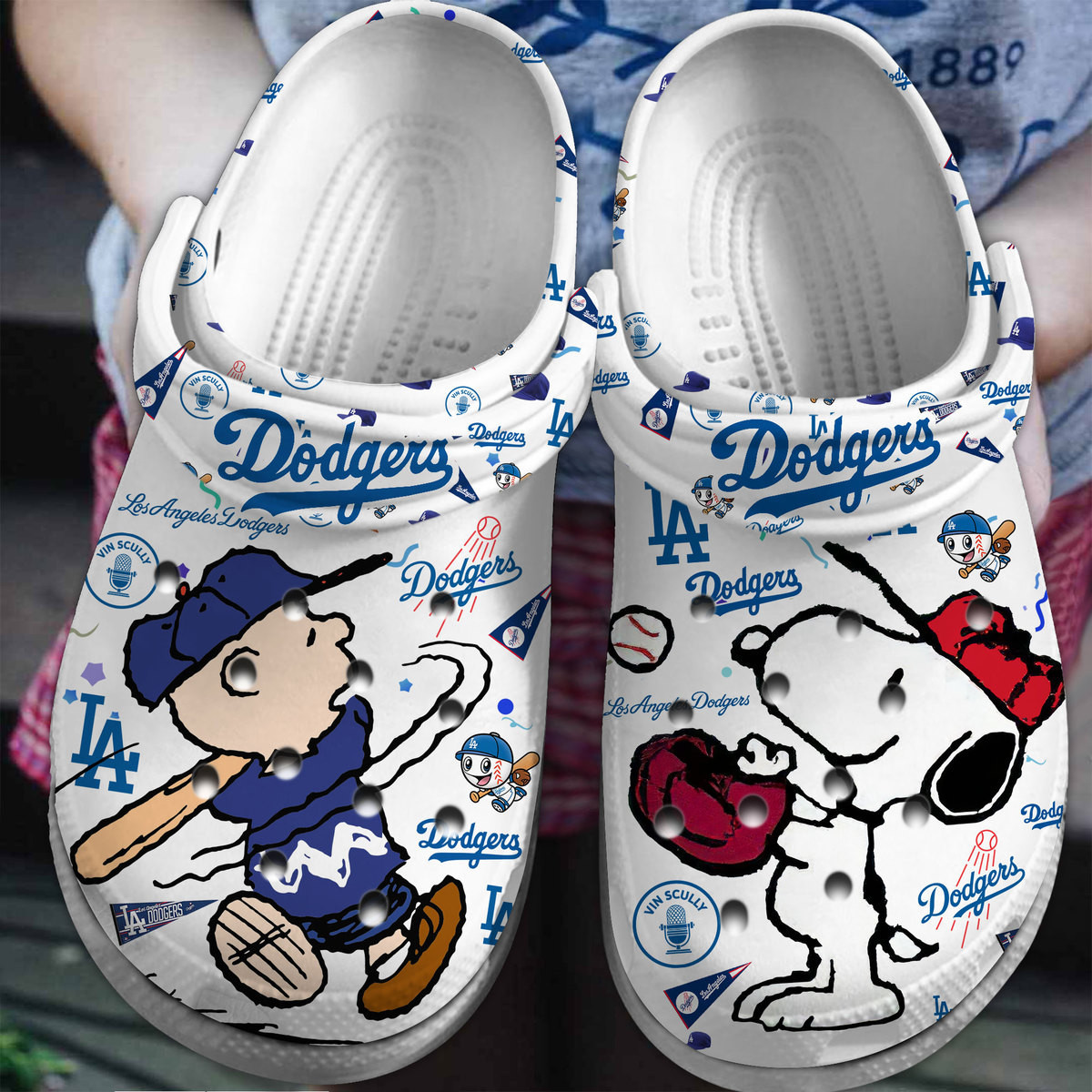 Footwearmerch Los Angeles Dodgers And Snoopy Peanuts MLB Sport Cartoon Crocs Crocband Clogs Shoes Comfortable For Men Women and Kids