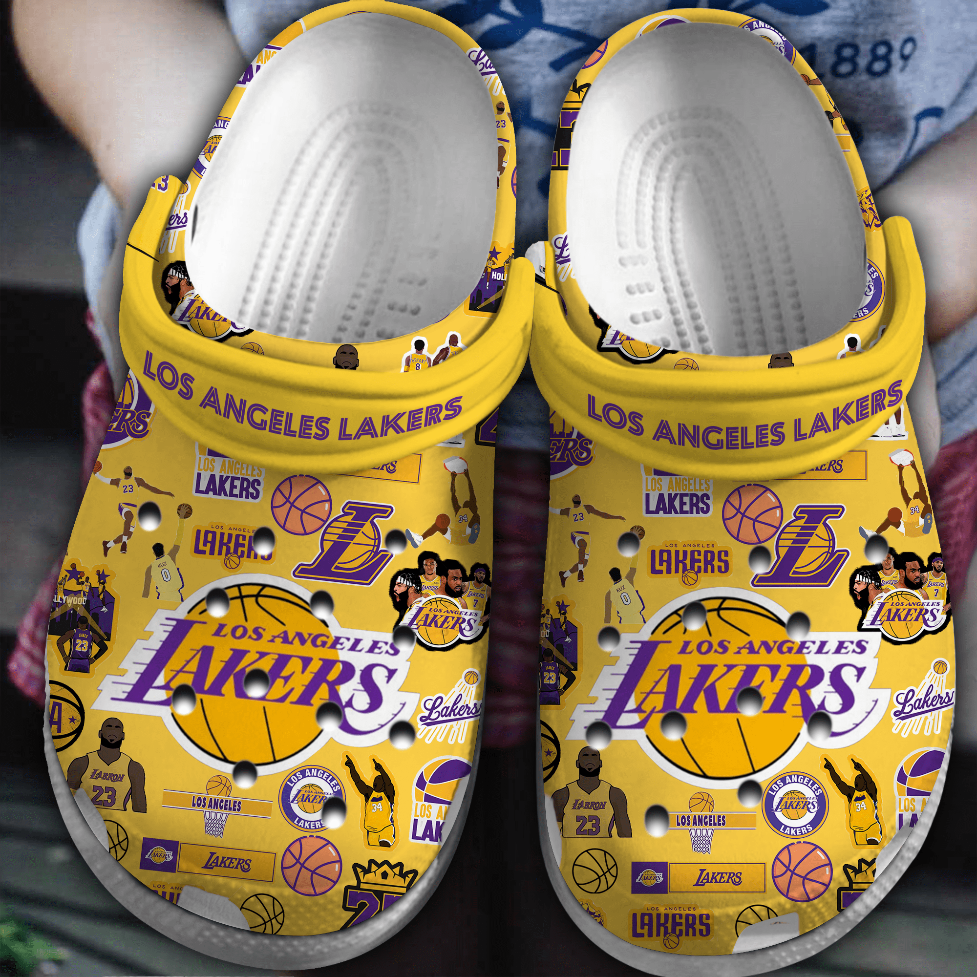 Footwearmerch Los Angeles Lakers NBA Basketball Crocs Crocband Clogs Shoes Comfortable For Men Women and Kids