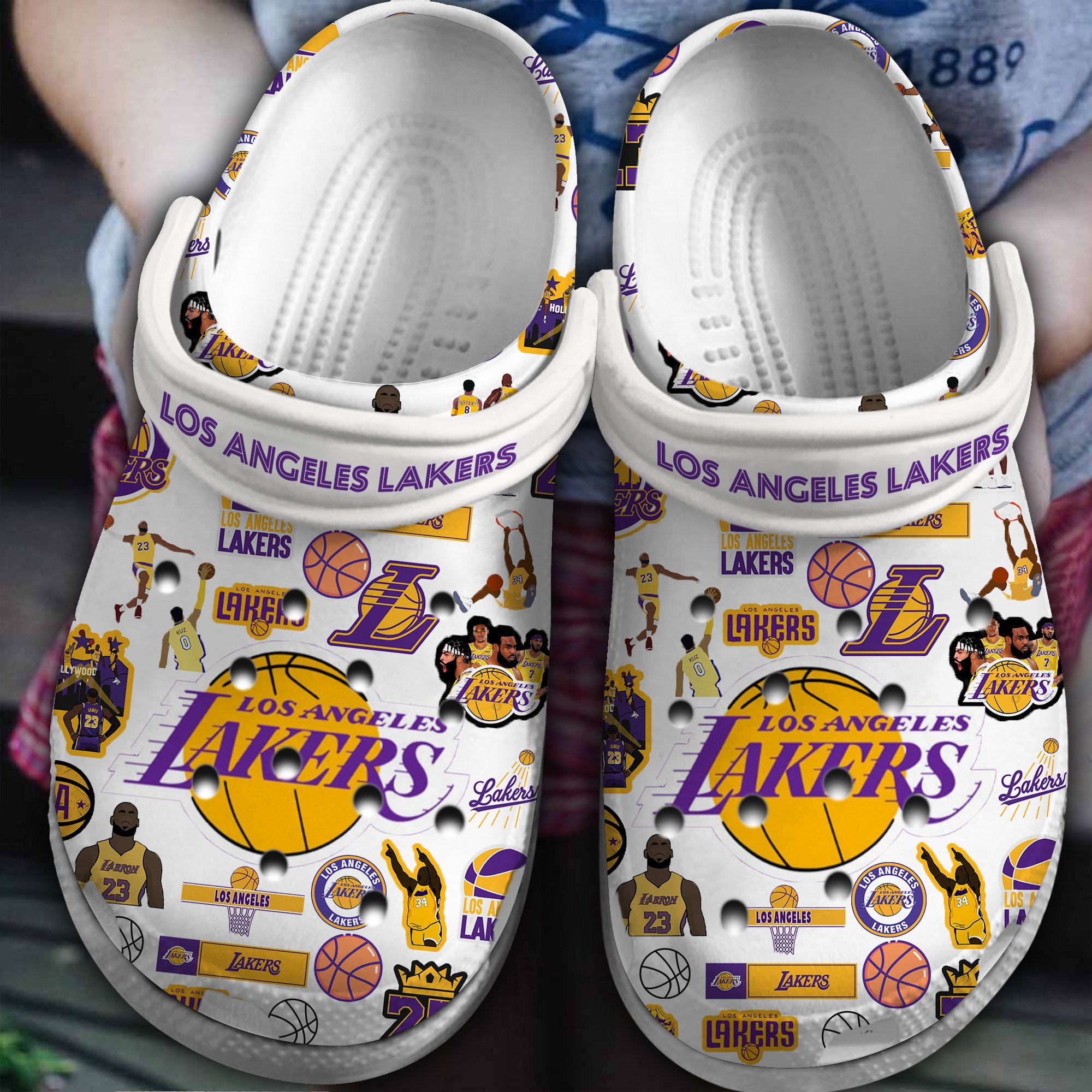 Footwearmerch Los Angeles Lakers NBA Basketball Crocs Crocband Clogs Shoes Comfortable For Men Women and Kids