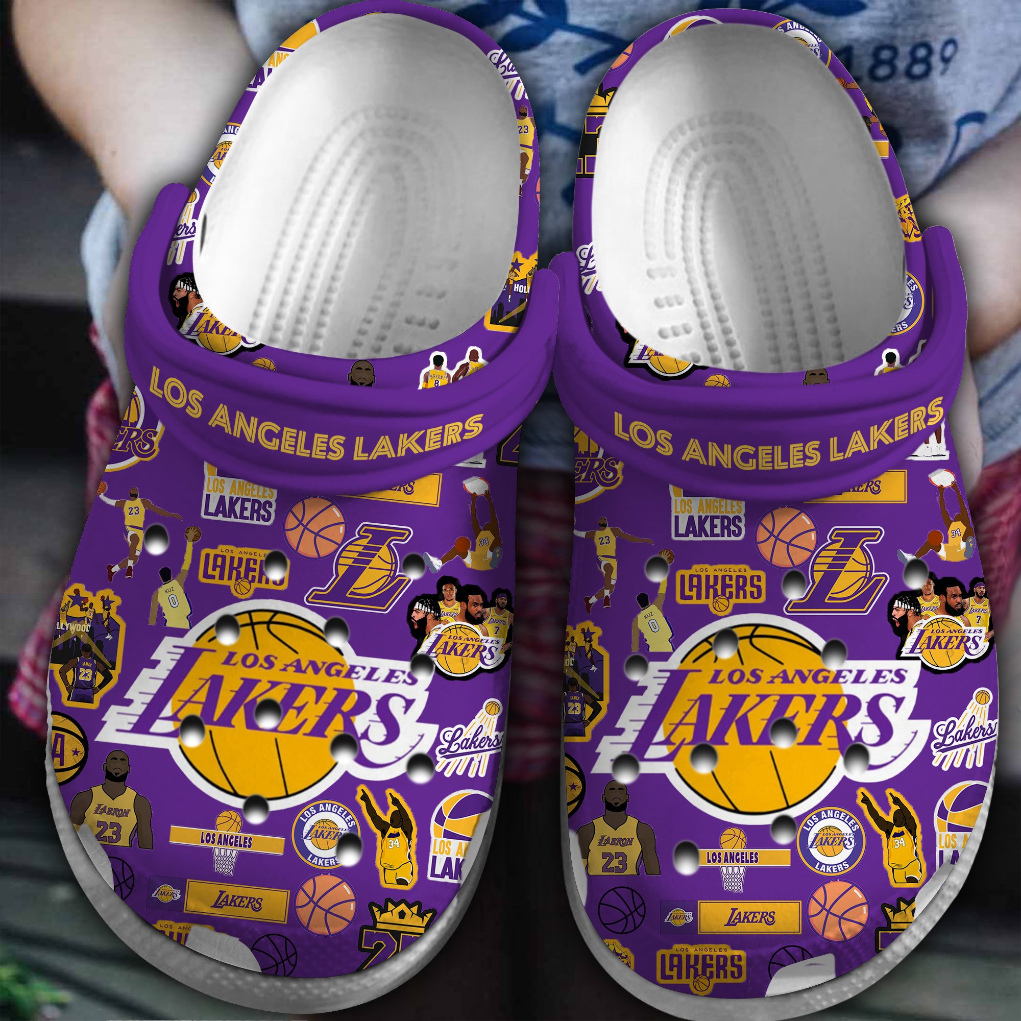 Footwearmerch Los Angeles Lakers NBA Basketball Crocs Crocband Clogs Shoes Comfortable For Men Women and Kids