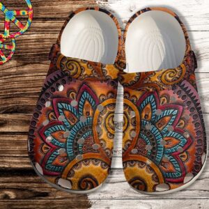 Footwearmerch Lotus Hippie Boho Croc Shoes Gift Mother Day- Lotus Peace Shoes Croc Clogs Birthday Girl