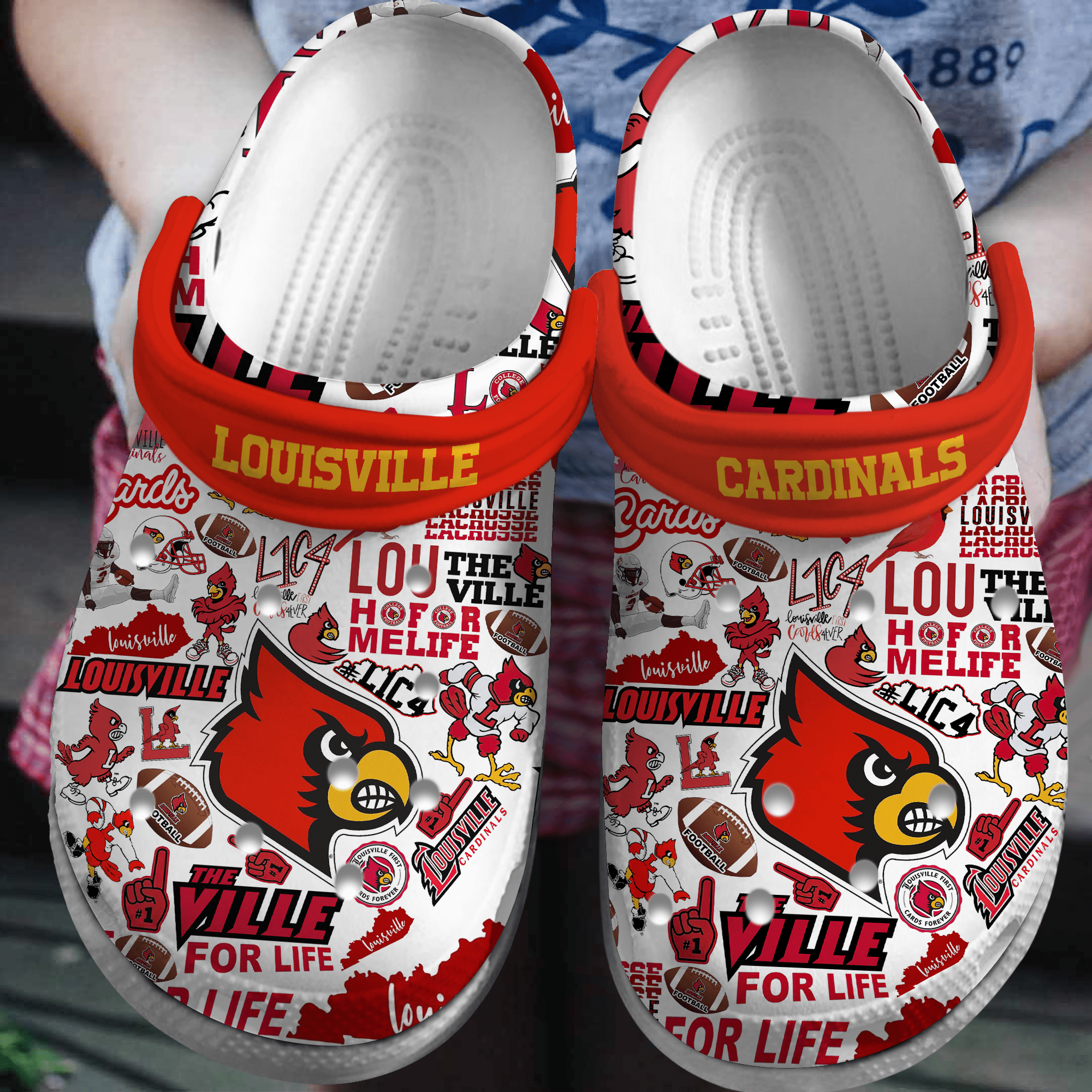 Footwearmerch Louisville Cardinals NCAA Sport Crocs Crocband Clogs Shoes Comfortable For Men Women and Kids