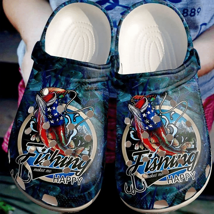Footwearmerch Love Fishing Gifts Aniamls American Flag Happy Makes Me Gift For Lover Rubber clog Shoes Comfy Footwear