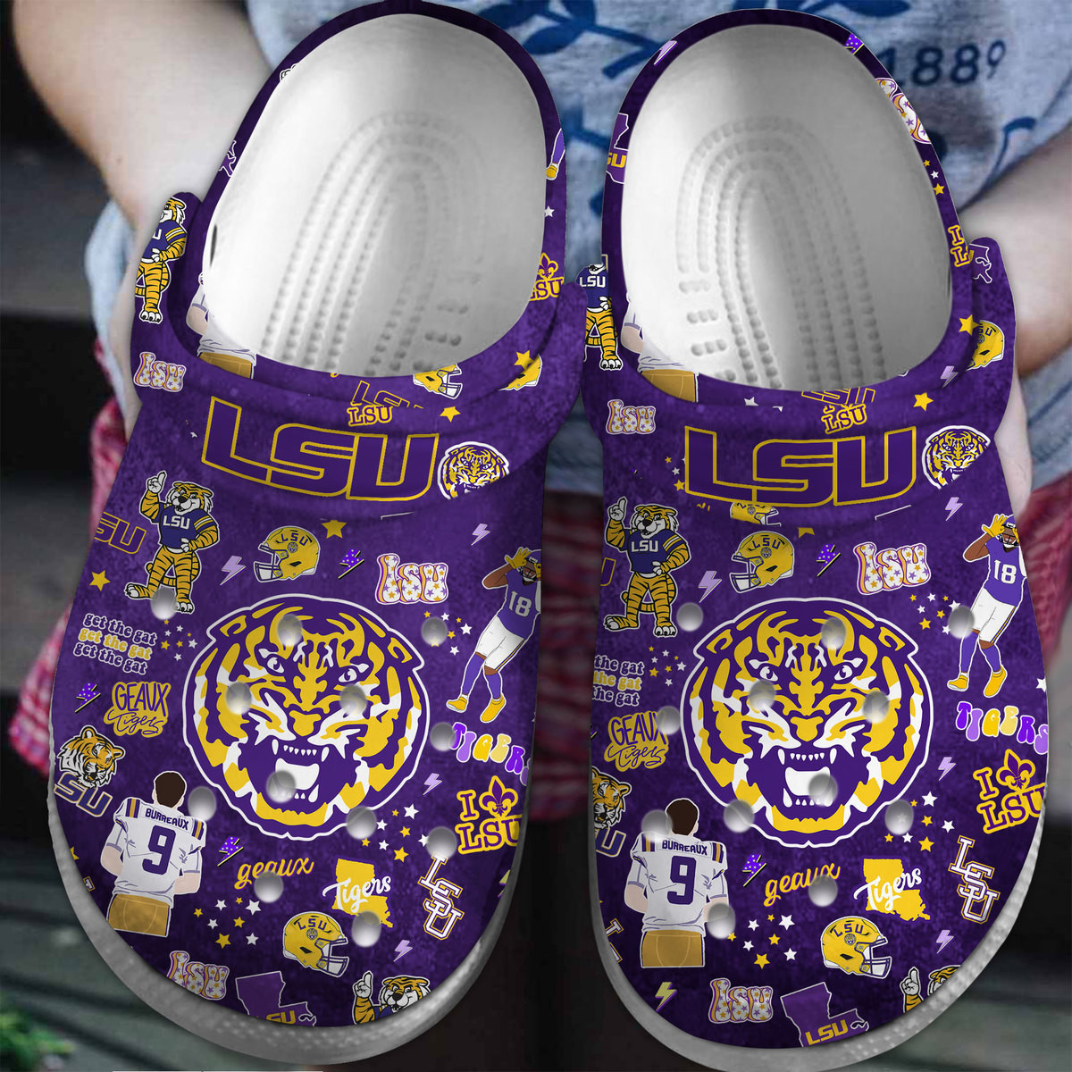 Footwearmerch LSU Tigers NCAA Sport Crocs Crocband Clogs Shoes Comfortable For Men Women and Kids
