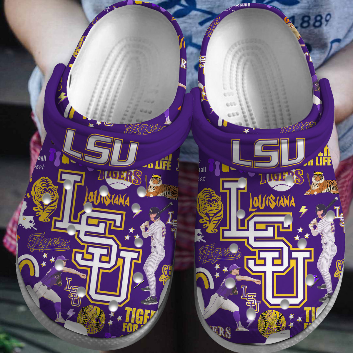 Footwearmerch LSU Tigers NCAA Sport Crocs Crocband Clogs Shoes Comfortable For Men Women and Kids