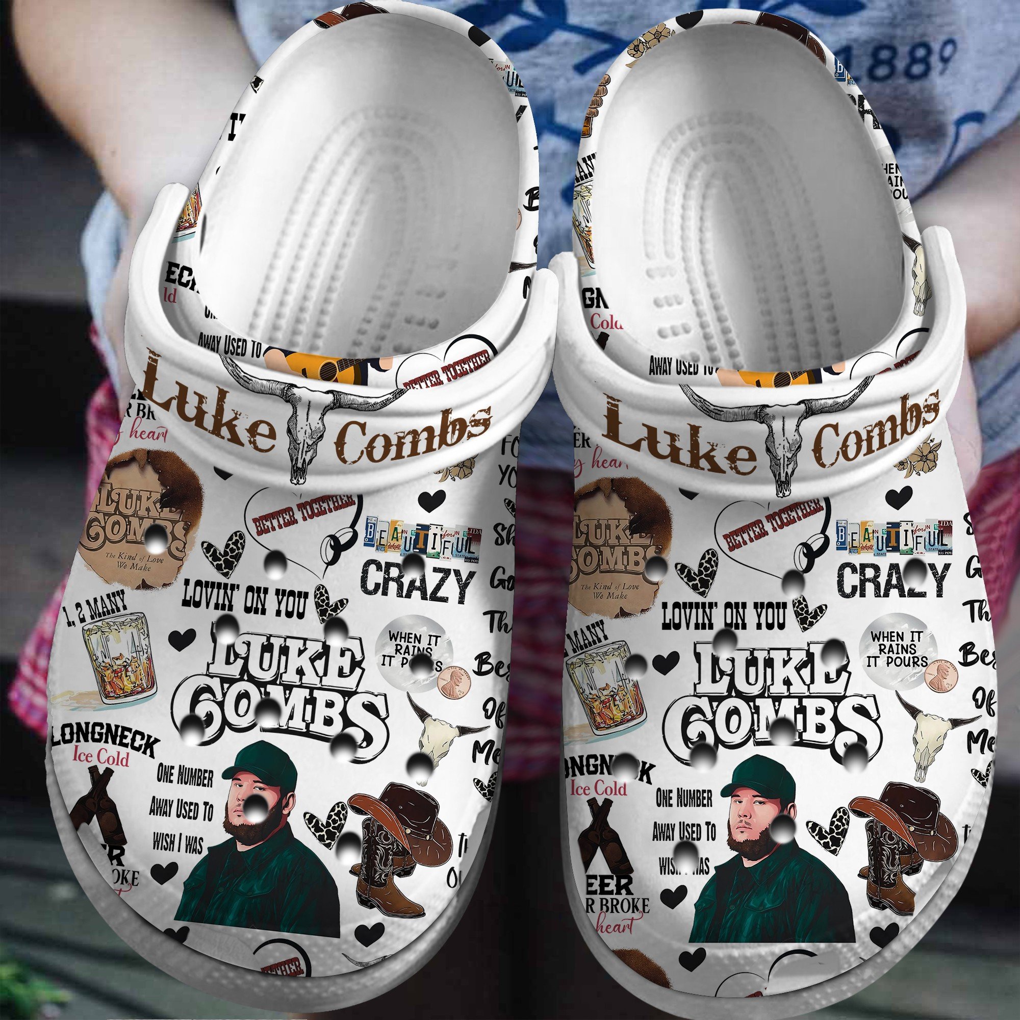 Footwearmerch Luke Combs Singer Music Crocs Crocband Clogs Shoes Comfortable For Men Women and Kids