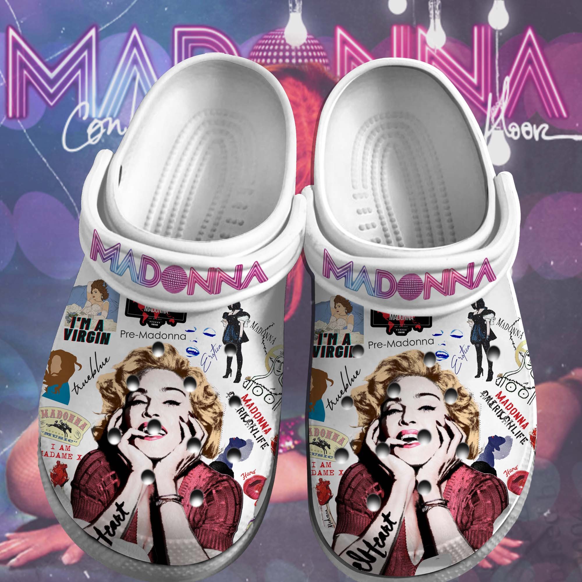 Footwearmerch Madonna Singer Music Crocs Crocband Clogs Shoes Comfortable For Men Women and Kids