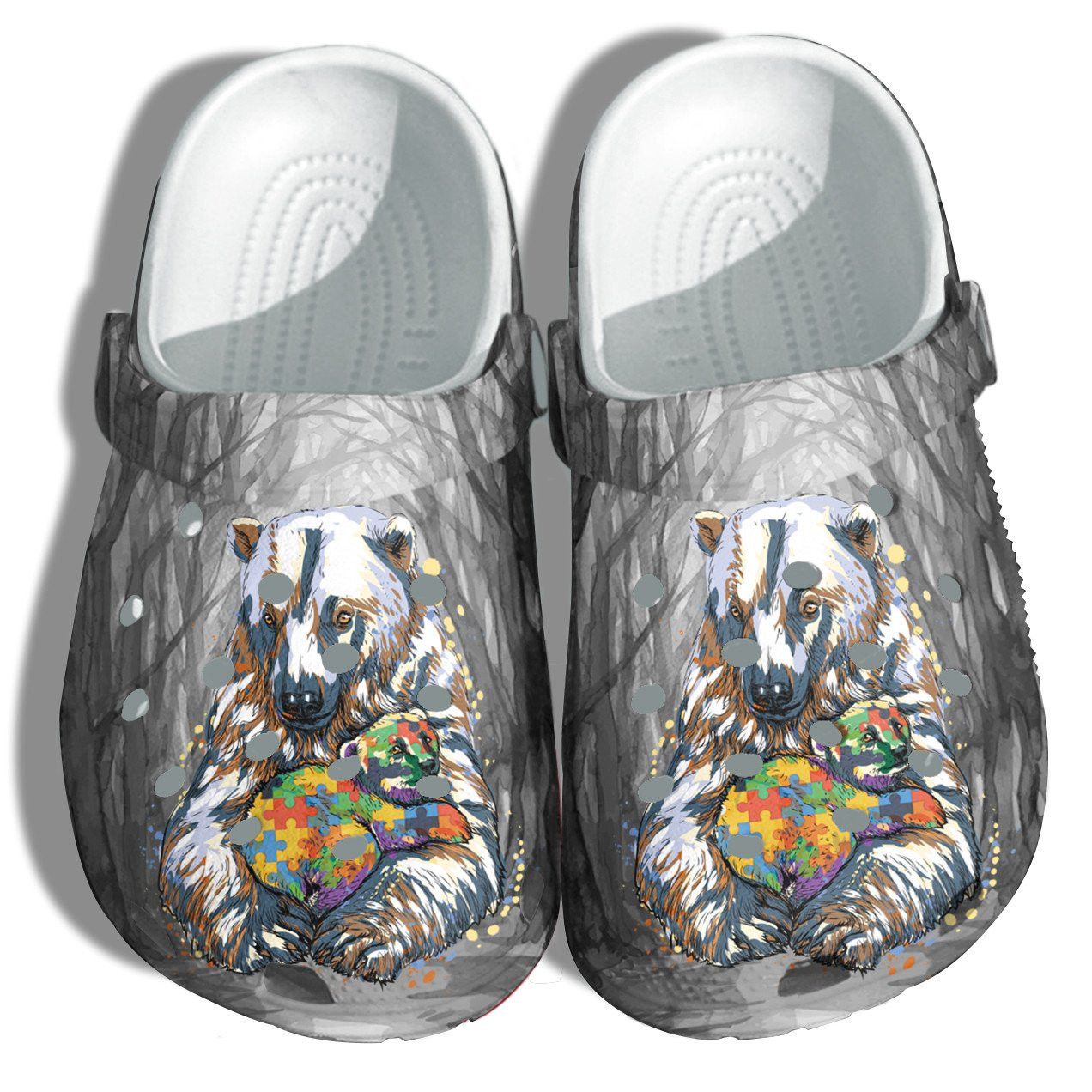 Footwearmerch Mama Bear Autism Puzzel Shoes Vintage - Autism Mom Shoes Croc Clogs Gifts For Grandma Mother Day 2022