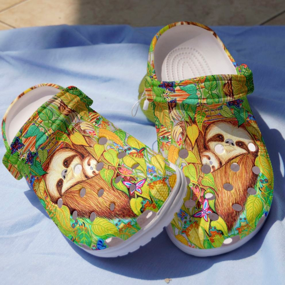 Footwearmerch Mama Sloth And Baby In Jungle Shoes clogs Gift For Children Kids