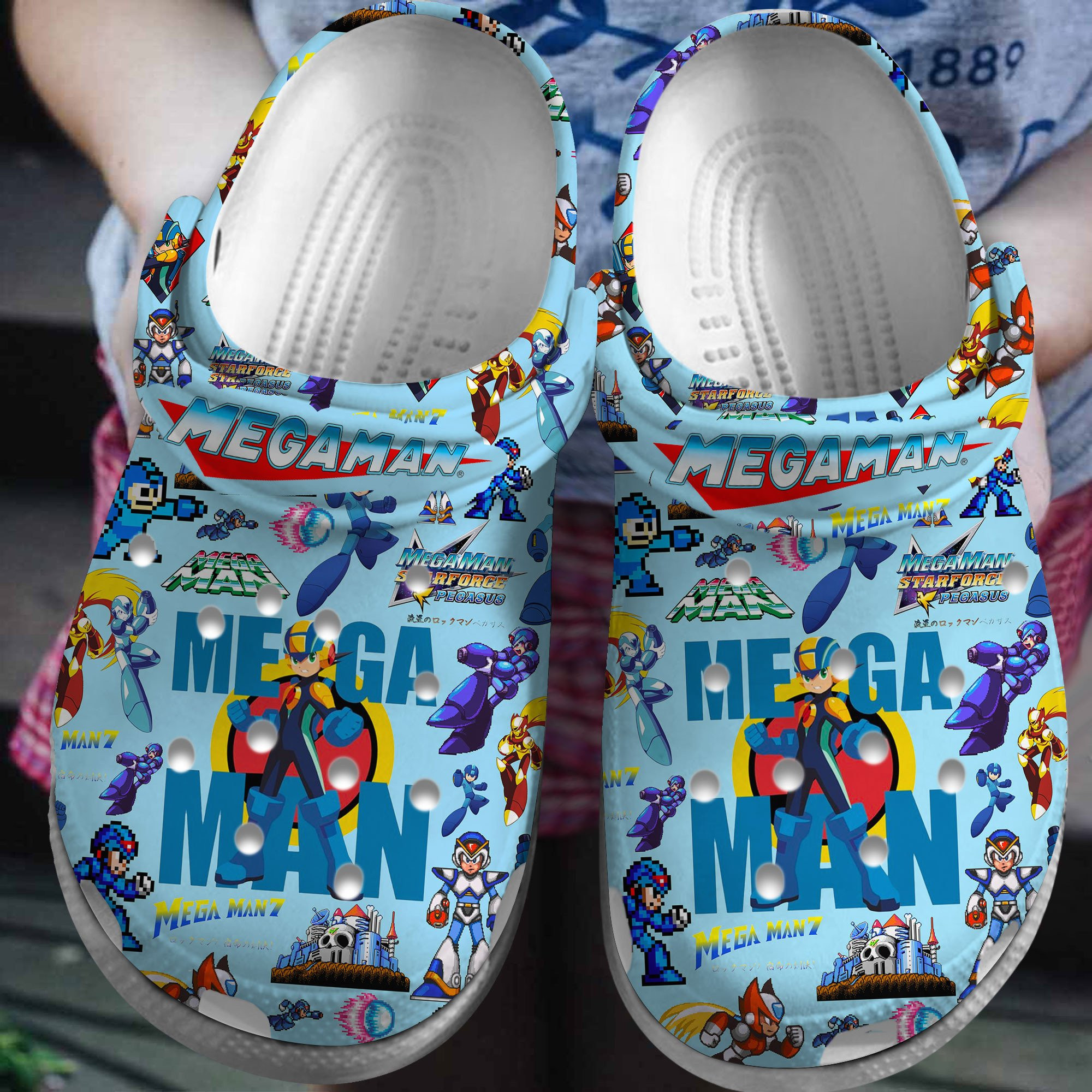 Footwearmerch Mega Man Game Crocs Crocband Clogs Shoes Comfortable For Men Women and Kids
