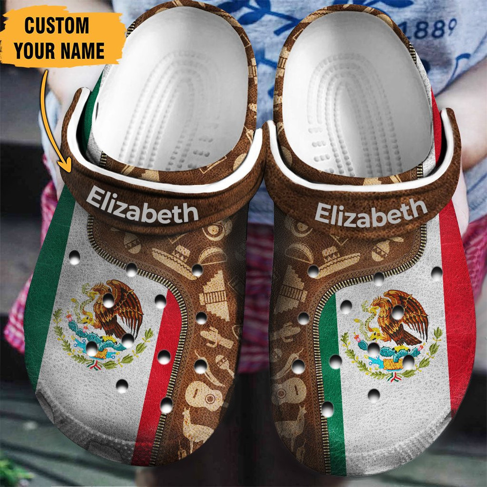 Footwearmerch Mexico Mexican Flag And Symbols Zipper Gift For Fan Classic Water Rubber clog Shoes Comfy Footwear