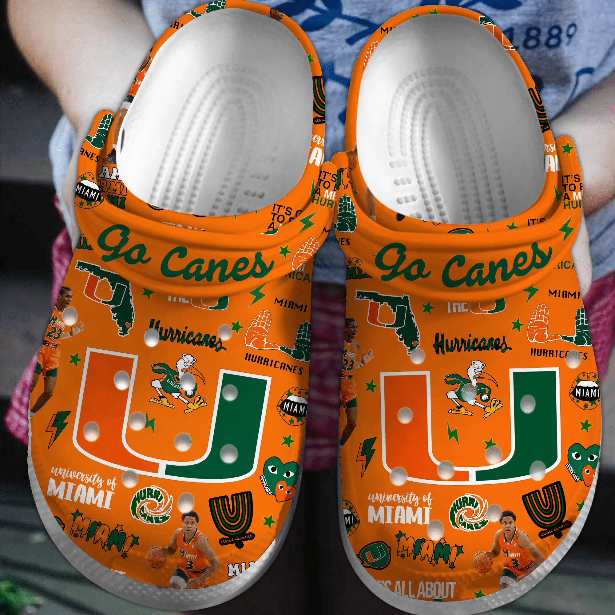 Footwearmerch Miami Hurricanes NCAA Sport Crocs Crocband Clogs Shoes Comfortable For Men Women and Kids