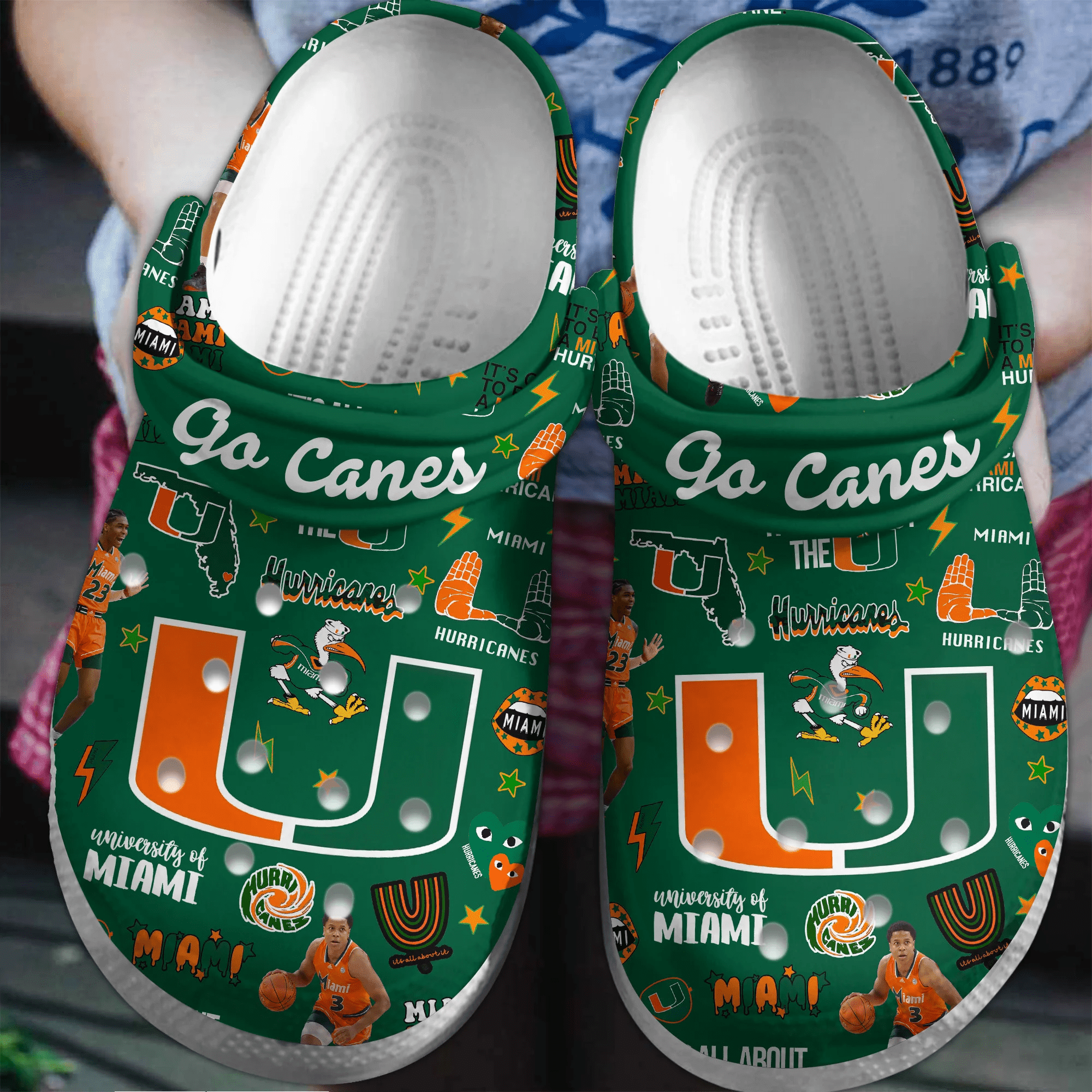 Footwearmerch Miami Hurricanes NCAA Sport Crocs Crocband Clogs Shoes Comfortable For Men Women and Kids