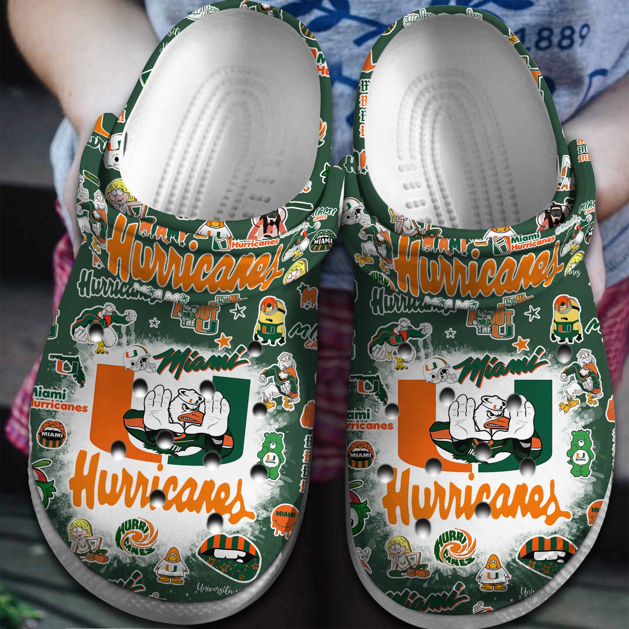 Footwearmerch Miami Hurricanes NCAA Sport Crocs Crocband Clogs Shoes Comfortable For Men Women and Kids