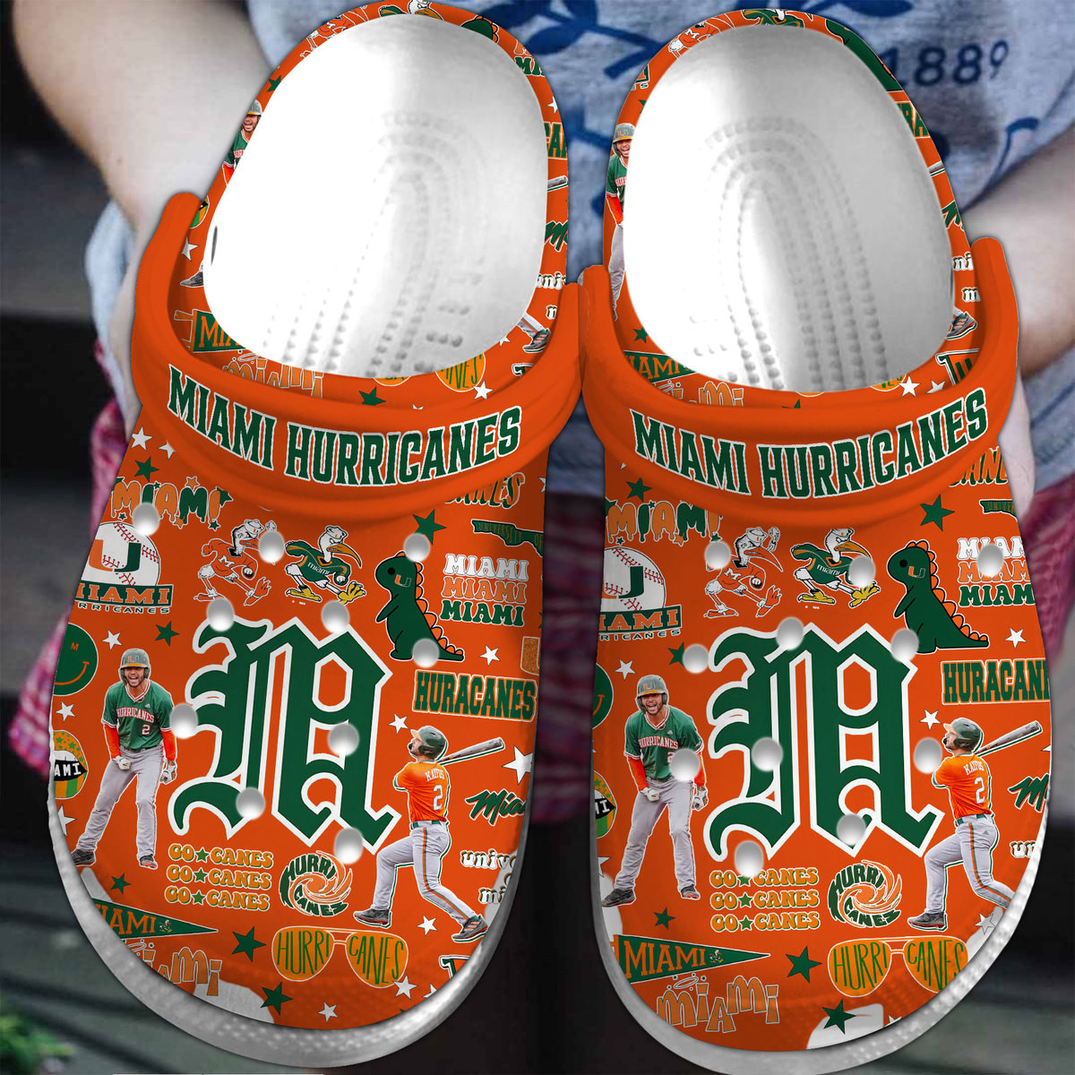 Footwearmerch Miami Hurricanes NCAA Sport Crocs Crocband Clogs Shoes Comfortable For Men Women and Kids