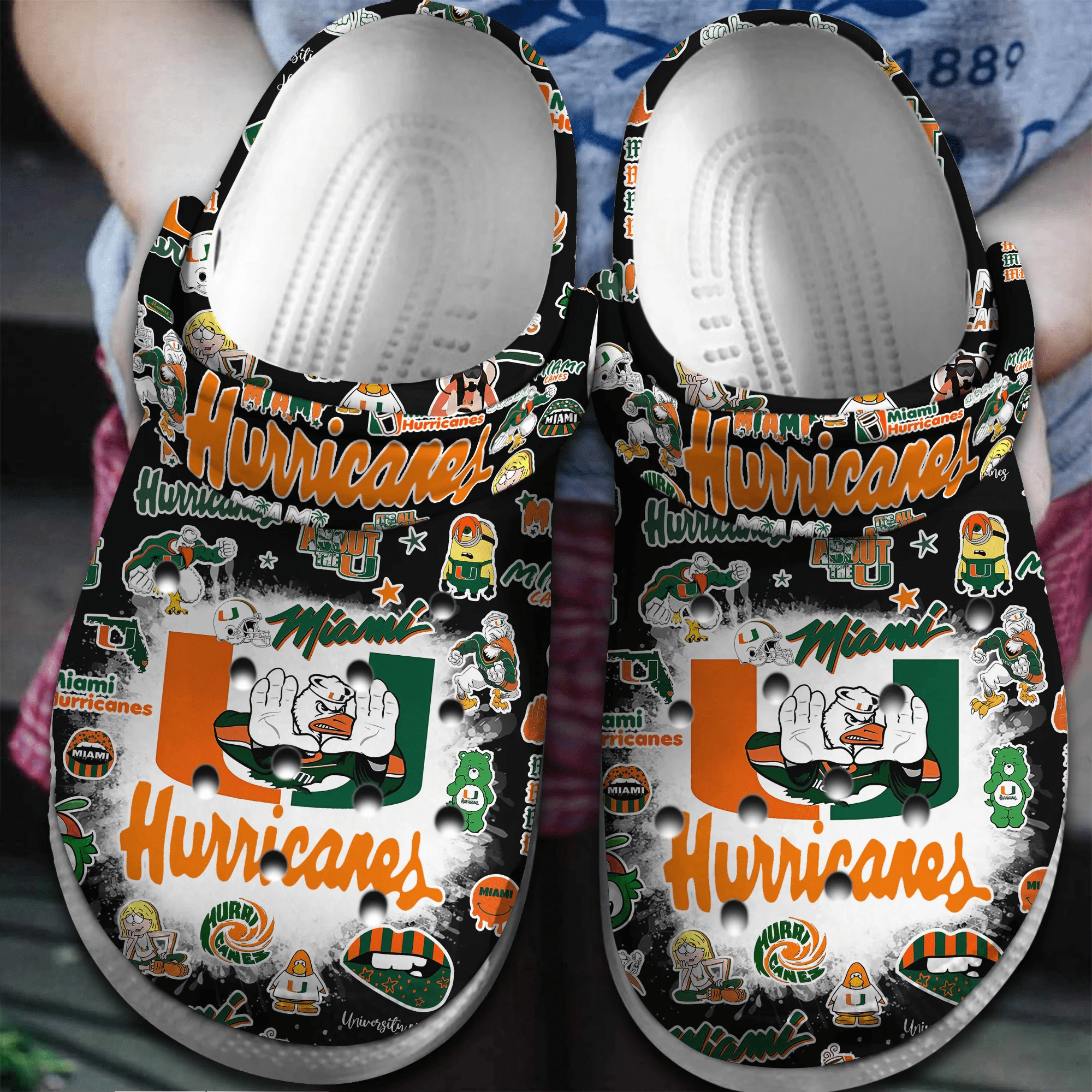 Footwearmerch Miami Hurricanes NCAA Sport Crocs Crocband Clogs Shoes Comfortable For Men Women and Kids