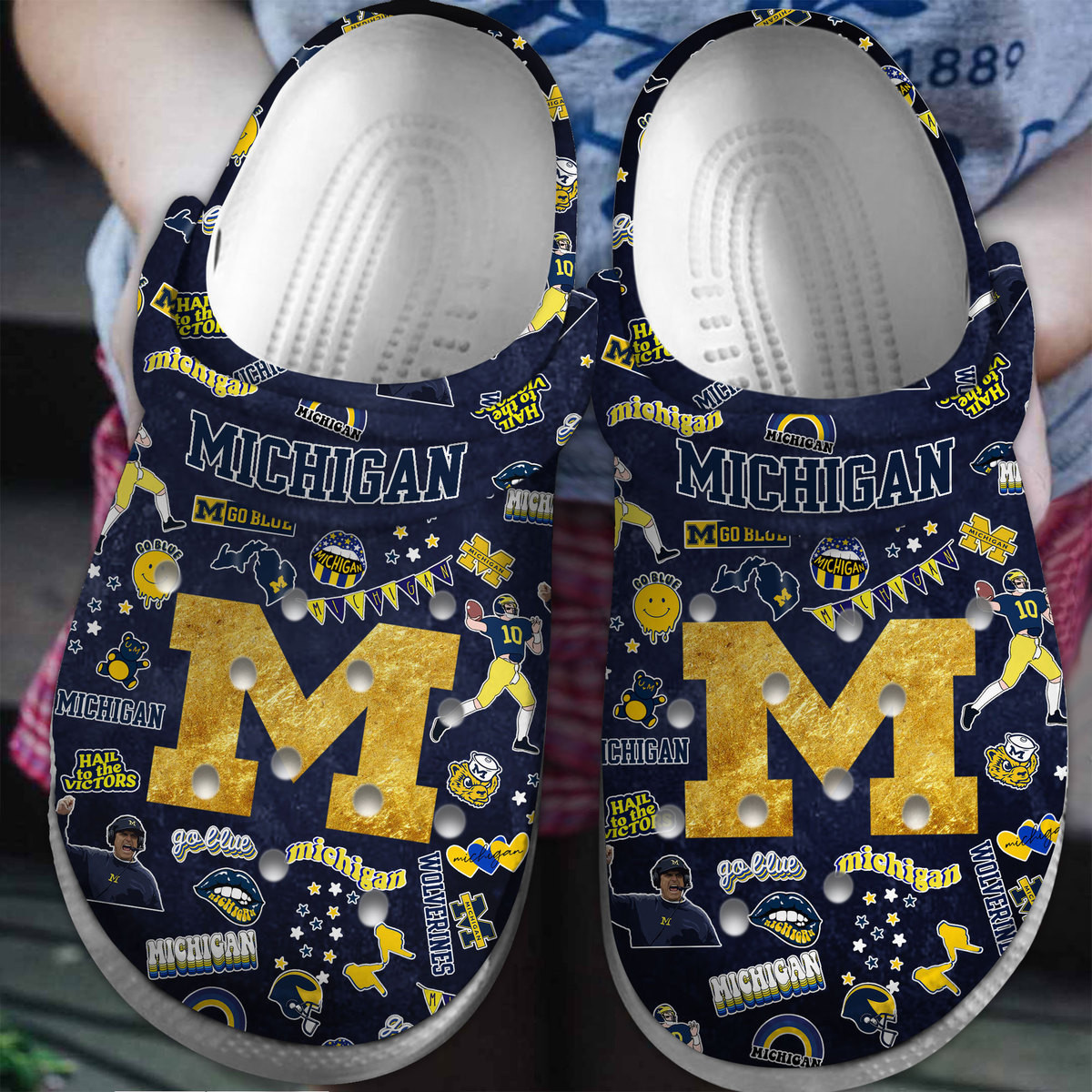 Footwearmerch Michigan Wolverines NCAA Sport Crocs Crocband Clogs Shoes Comfortable For Men Women and Kids