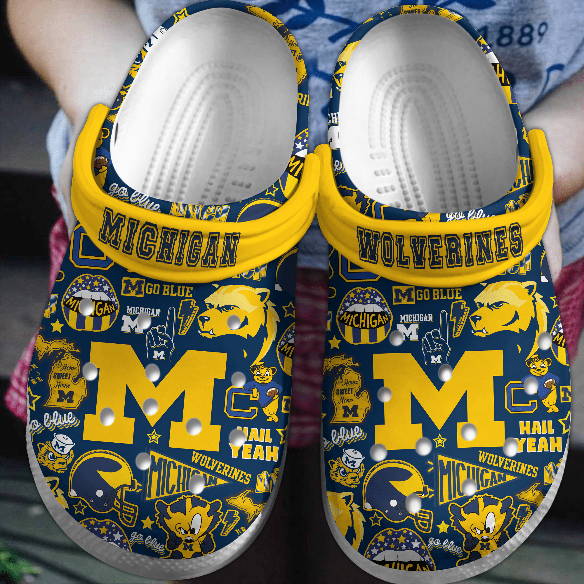 Footwearmerch Michigan Wolverines NCAA Sport Crocs Crocband Clogs Shoes Comfortable For Men Women and Kids