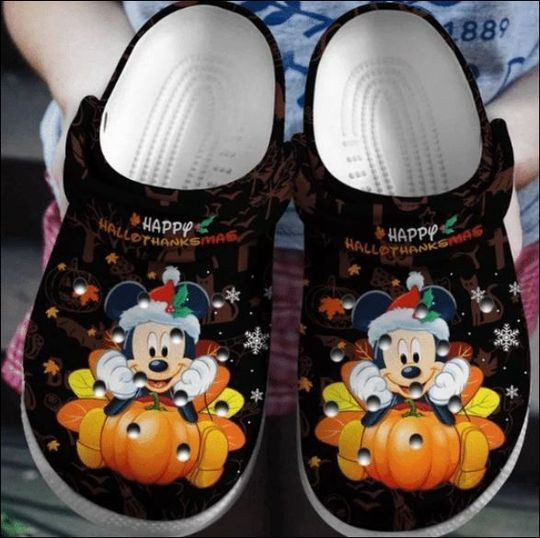 Footwearmerch Mickey Mouse Happy Hallothanksmas Cartoon Crocs Crocband Shoes Clogs Custom Name For Men Women And Kids