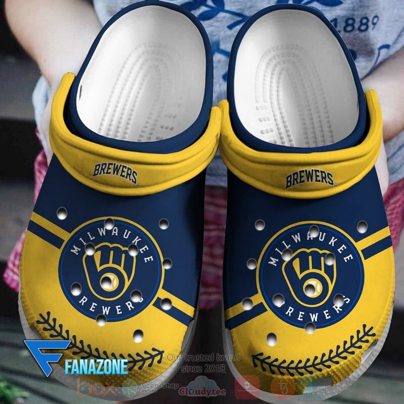 Footwearmerch Milwaukee Brewers Yellow-Navy MLB Sport Crocs Clogs Crocband Shoes Comfortable For Men Women and Kids