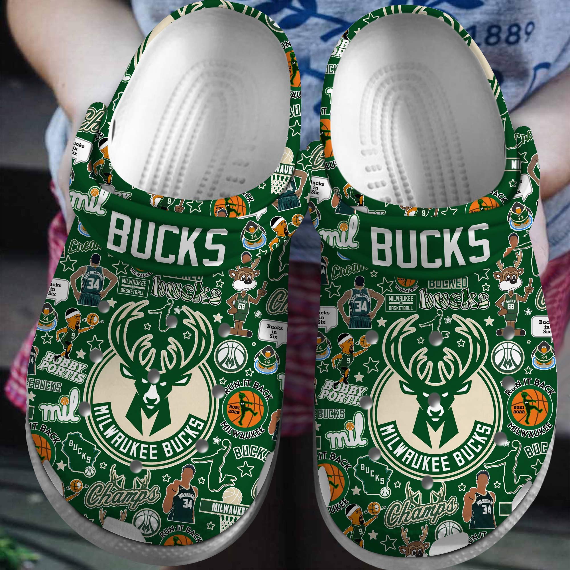 Footwearmerch Milwaukee Bucks NBA Basketball Sport Crocs Crocband Clogs Shoes Comfortable For Men Women and Kids