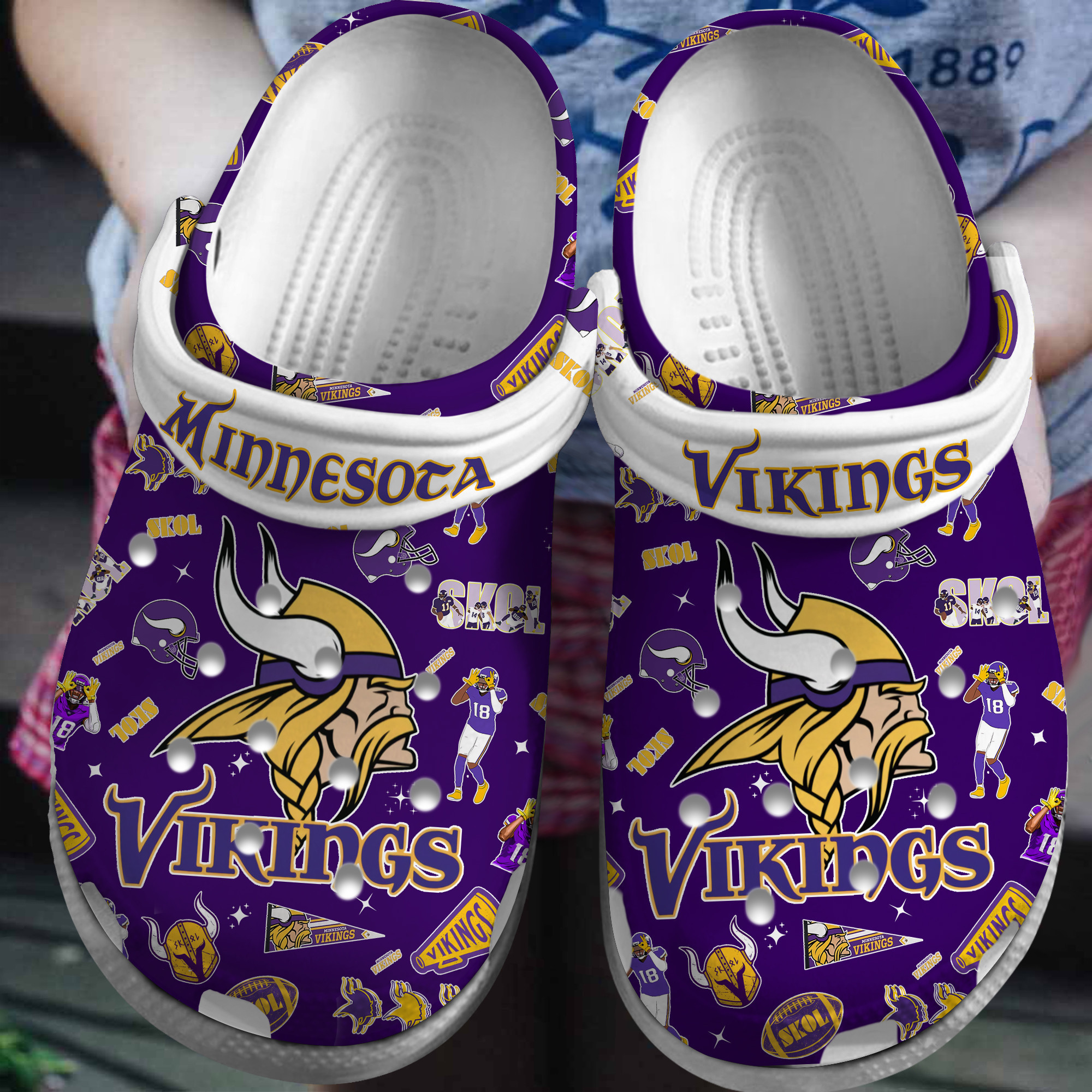 Footwearmerch Minnesota Vikings NFL Sport Crocs Crocband Clogs Shoes Comfortable For Men Women and Kids