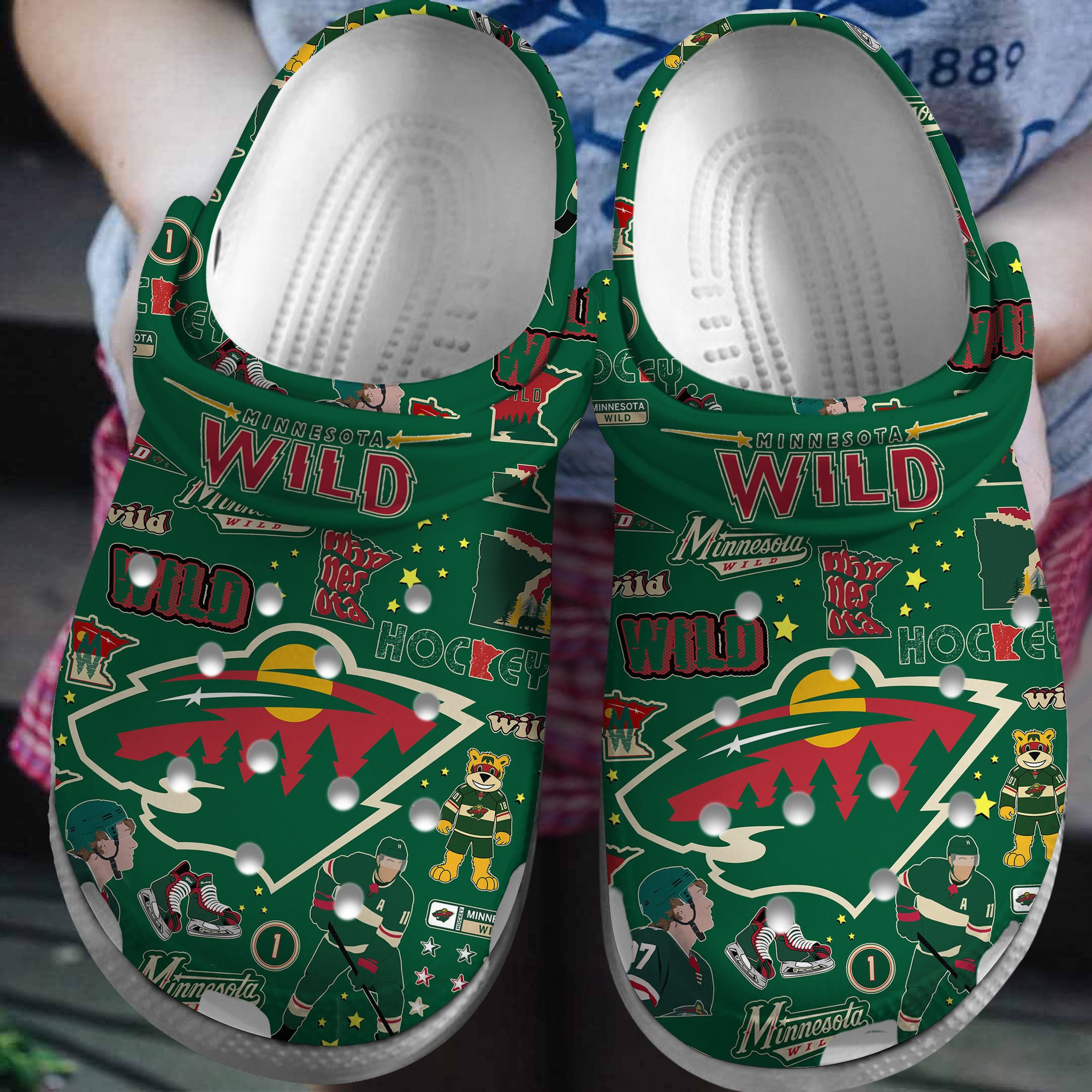 Footwearmerch Minnesota Wild NHL Sport Crocs Crocband Clogs Shoes Comfortable For Men Women and Kids