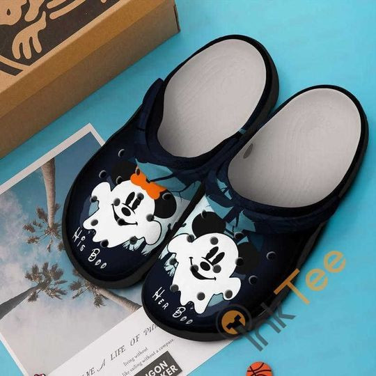 Footwearmerch Minnie And Mickey Mouse Couple Boo Cartoon Halloween Crocs Crocband Shoes Clogs Custom Name For Men Women and Kids