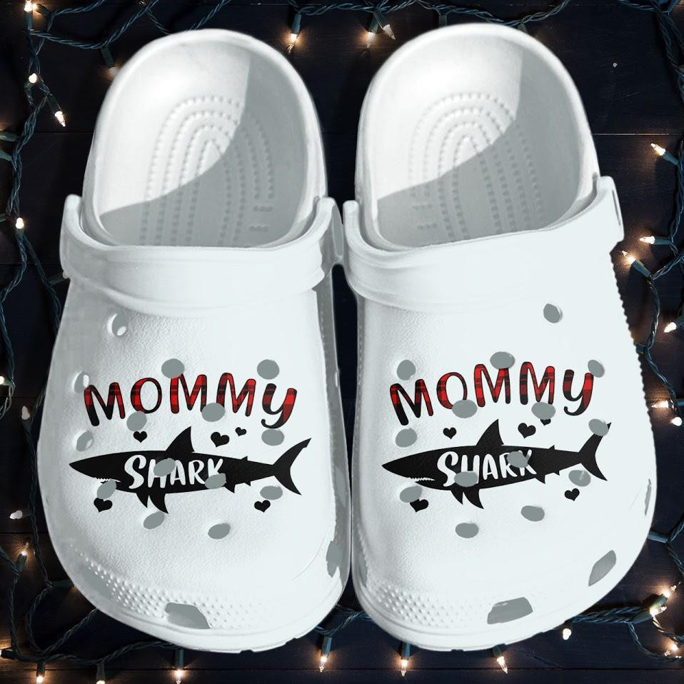 Footwearmerch Mommy Shark Shoes - Funny Shark Croc Gifts For Mom Mothers Day 2021
