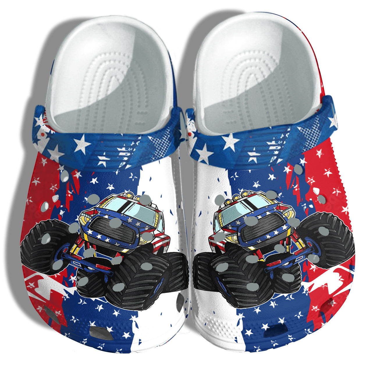 Footwearmerch Monster Truck Vehicles 4Th Of July Shoes Gift Birthday Son - Usa Monster Truck Car America Flag Shoes Birthday Gift