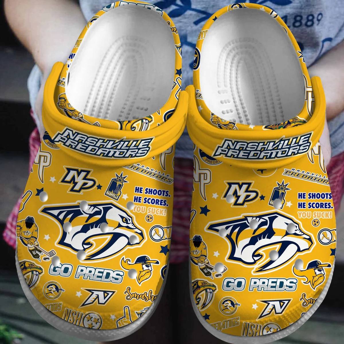 Footwearmerch Nashville Predators NHL Sport Crocs Crocband Clogs Shoes Comfortable For Men Women and Kids
