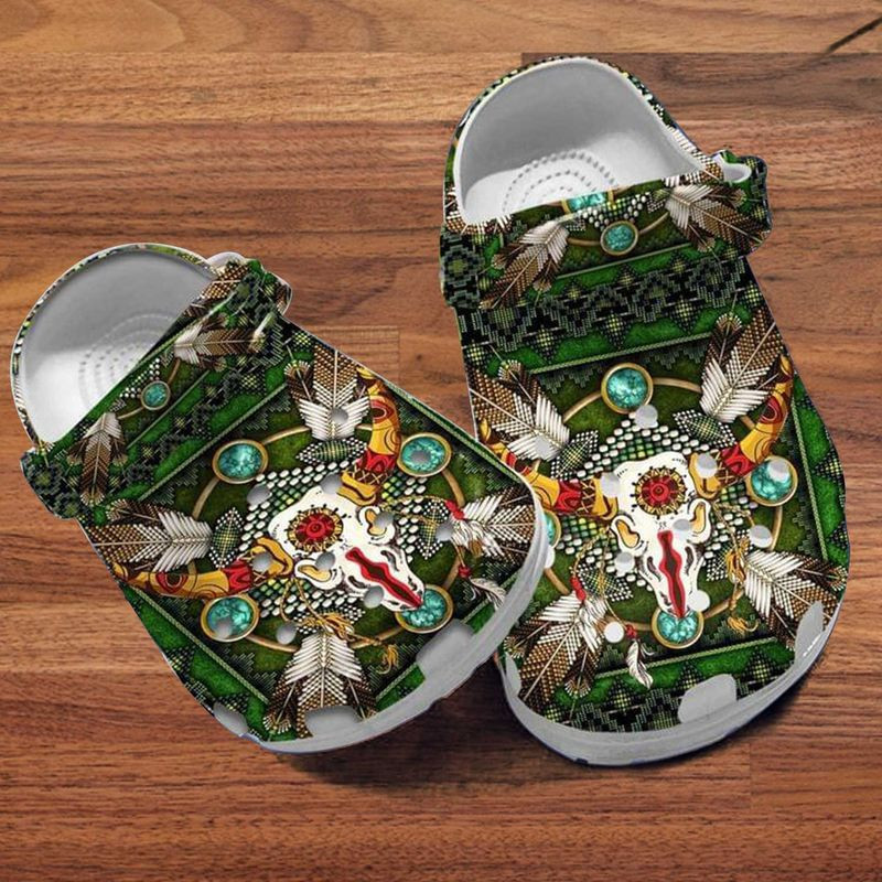 Footwearmerch Native American Skull Cows Printed clog Shoesshoes Native Indian Gift Men And Women clog Shoesshoes High Quality Rubber