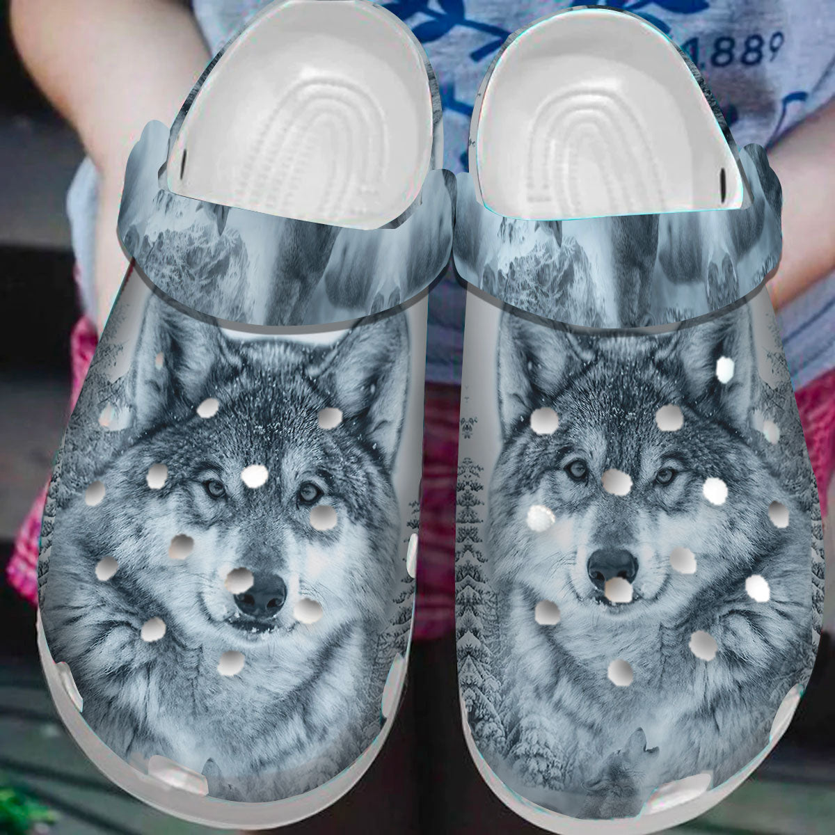 Footwearmerch Native American Wihte Wolf Crocs Clog Shoes For Kid and Adult