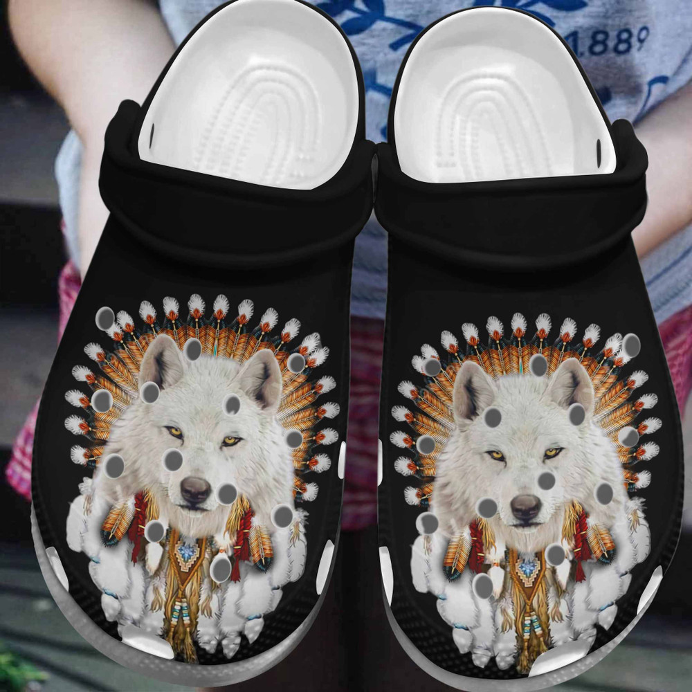Footwearmerch Native American Wolf Gift For Lover Rubber clog Shoes Comfy Footwear
