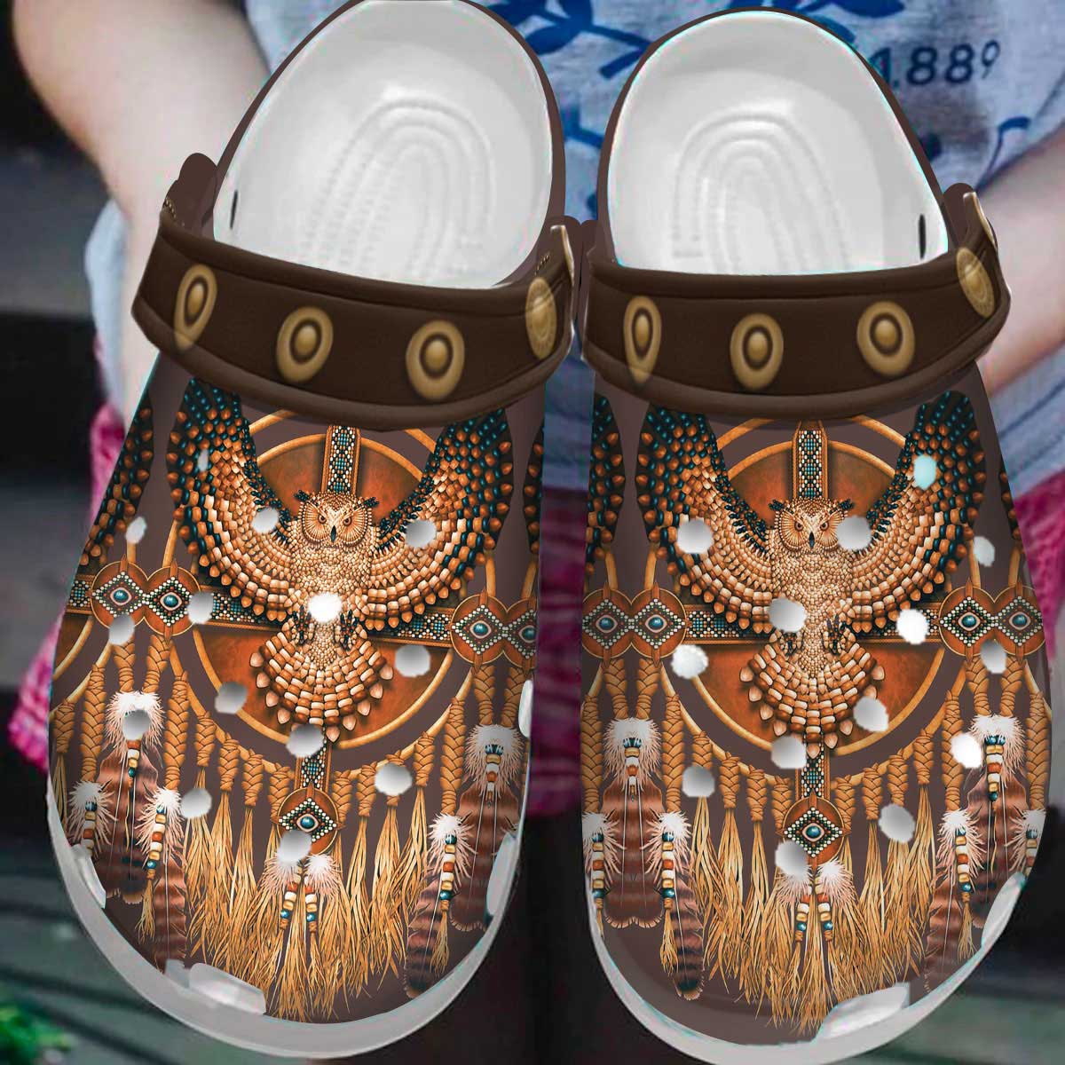 Footwearmerch Native American Owl Feather Crocs Clog Shoes For Kid and Adult