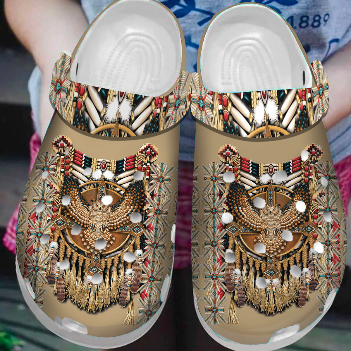 Footwearmerch Native American Owl Feather Crocs Clog Shoes For Kid and Adult