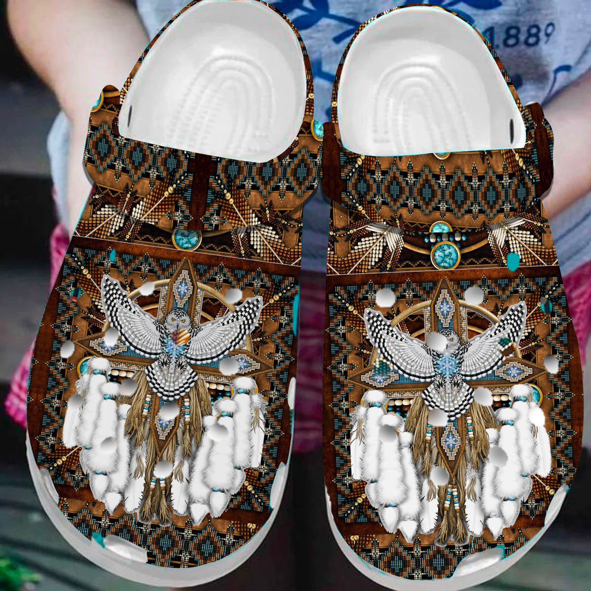 Footwearmerch Native American Pattern Crocs Clog Shoes For Kid and Adult