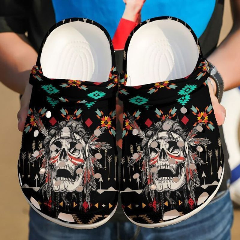 Footwearmerch Native Skull clog Shoesshoes Skull Native Feather Native American clog Shoesskull Lovers Native American Day