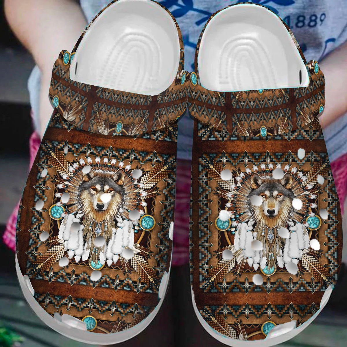 Footwearmerch Native American Wolf Crocs For Kid and Adult