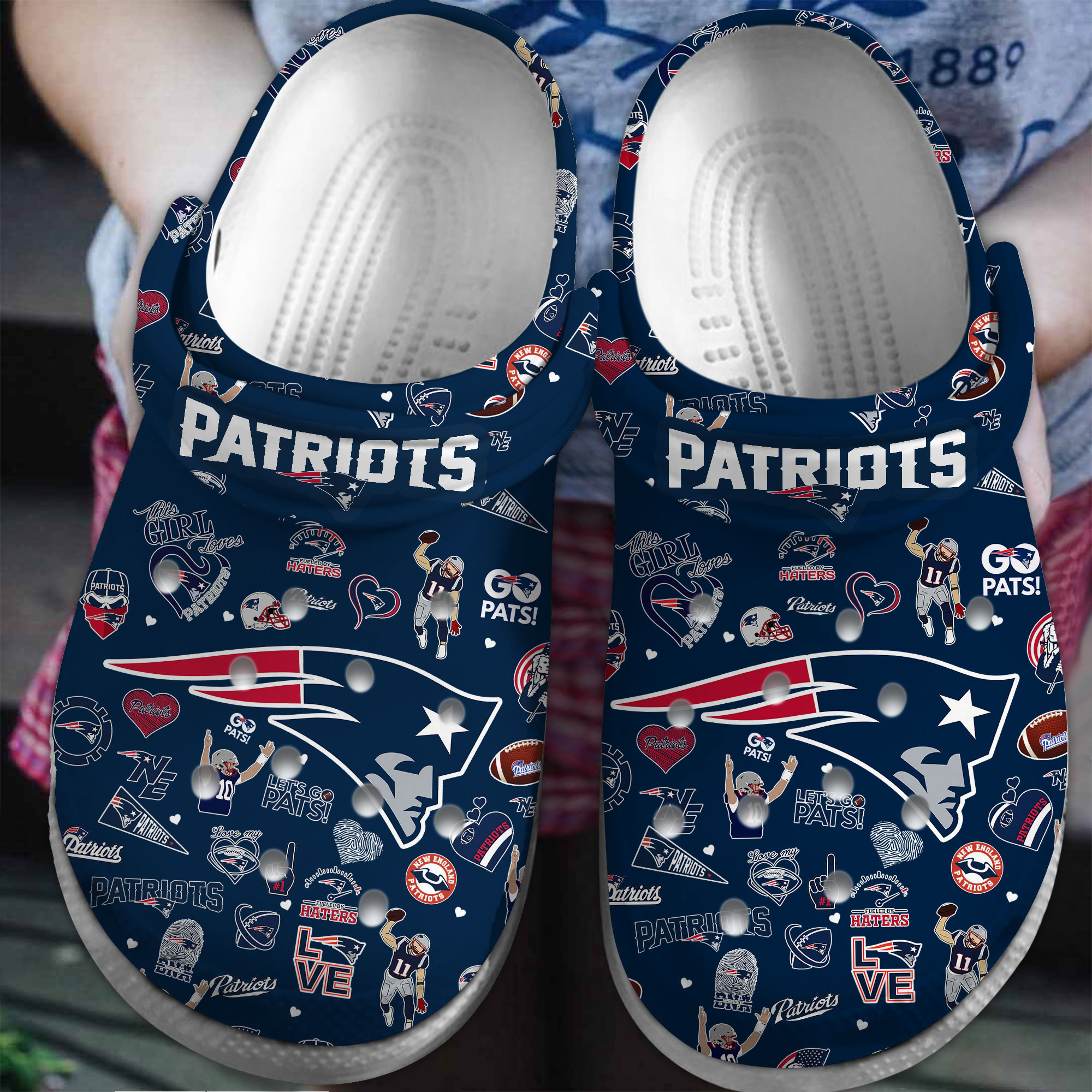 Footwearmerch New England Patriots NFL Sport Crocs Crocband Clogs Shoes Comfortable For Men Women and Kids