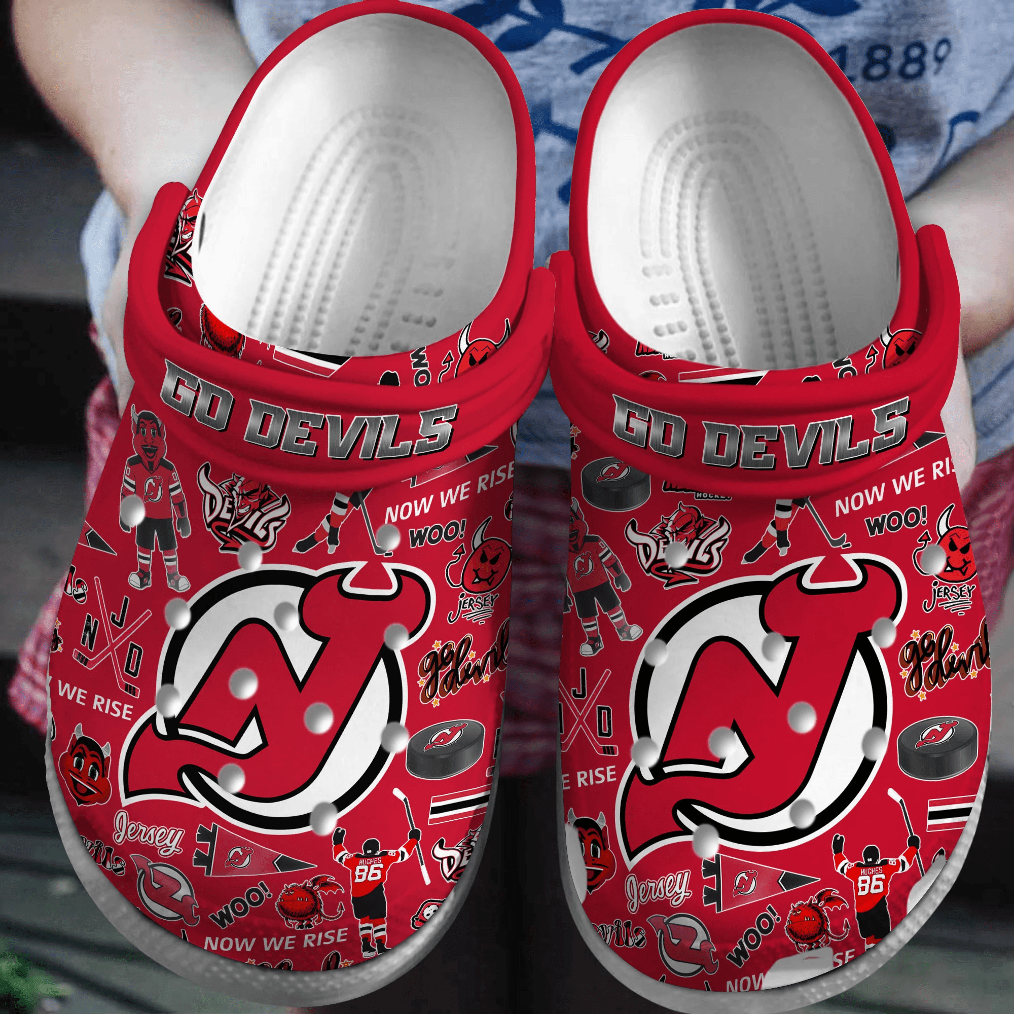 Footwearmerch New Jersey Devils NHL Sport Crocs Crocband Clogs Shoes Comfortable For Men Women and Kids