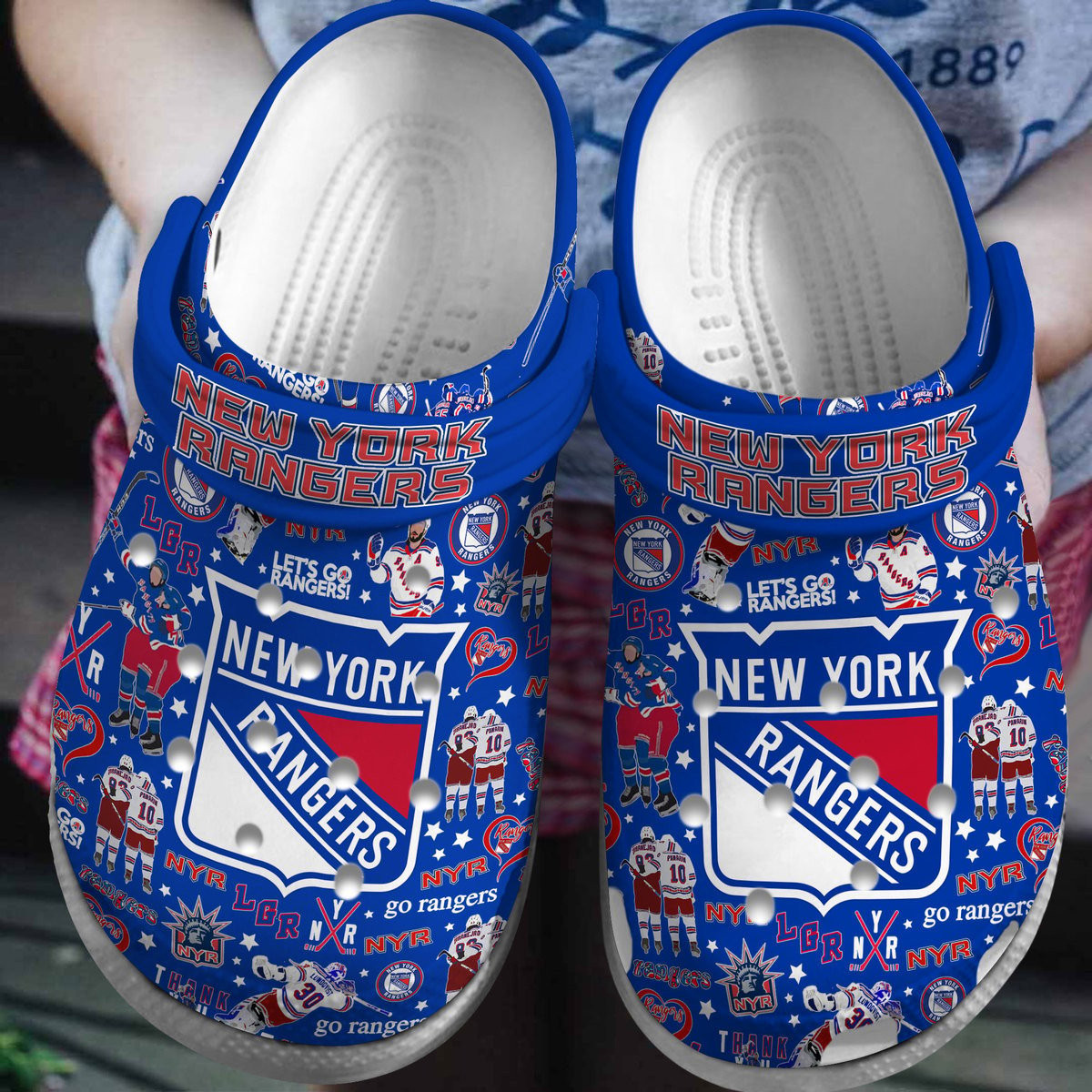 Footwearmerch New York Rangers NHL Sport Crocs Crocband Clogs Shoes Comfortable For Men Women and Kids