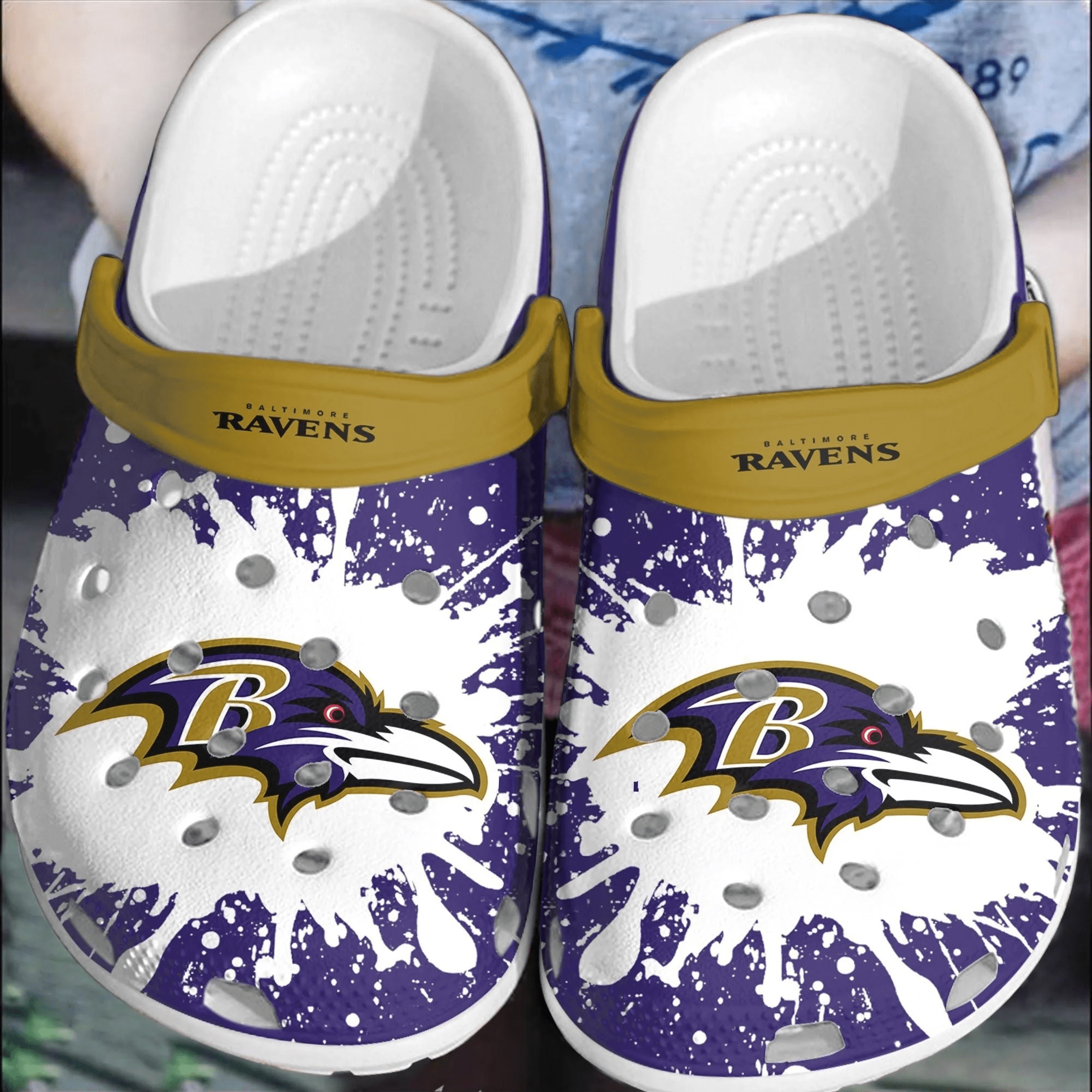 Footwearmerch NFL Baltimore Ravens Football Crocs Clogs Comfortable Crocband Shoes For Men Women