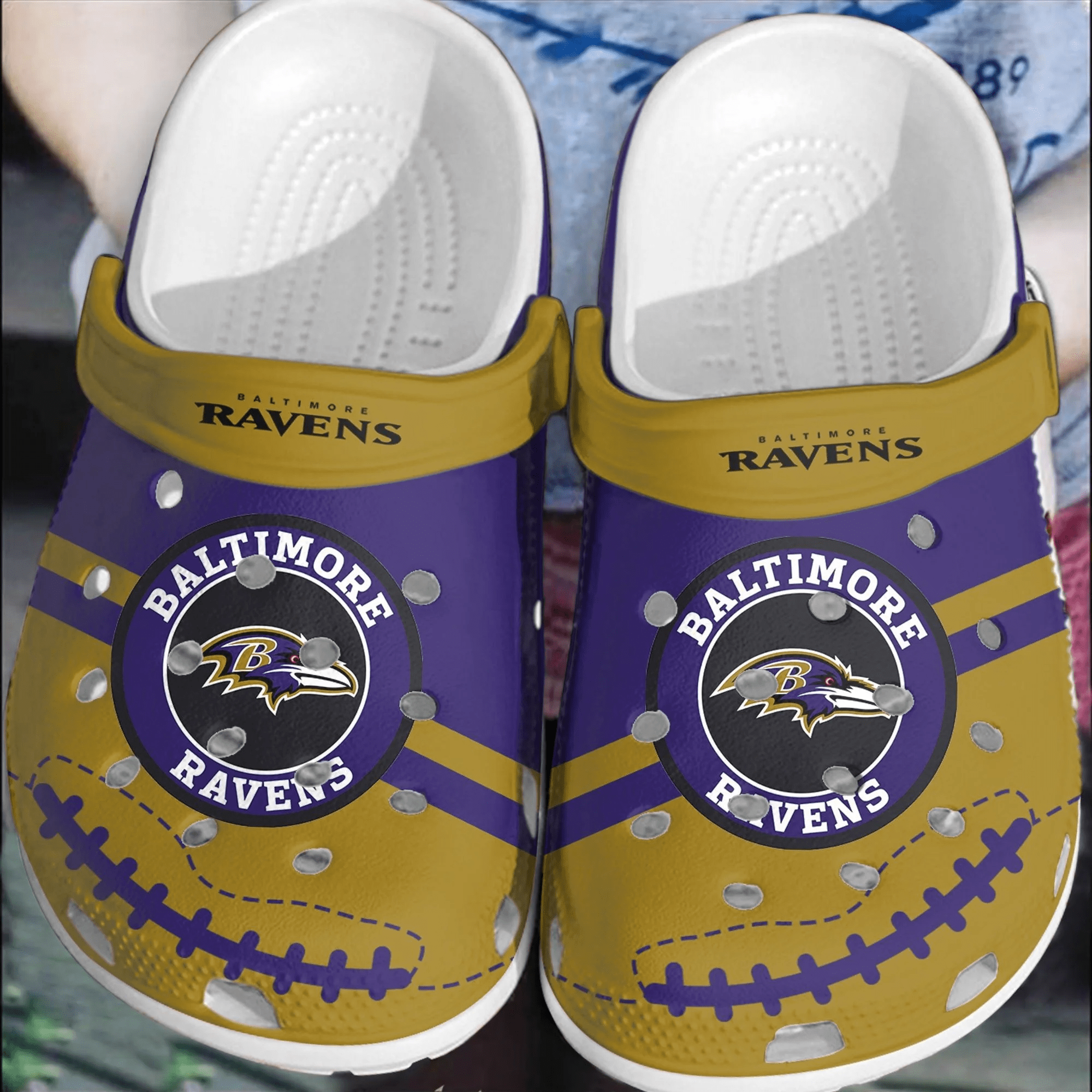 Footwearmerch NFL Baltimore Ravens Football Crocs Clogs Comfortable Shoes Crocband For Men Women