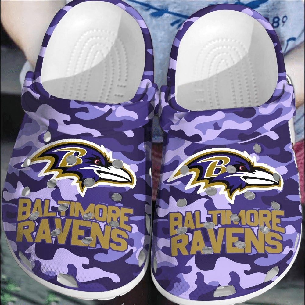 Footwearmerch NFL Baltimore Ravens Football Crocs Shoes Clogs Crocband Comfortable For Men Women