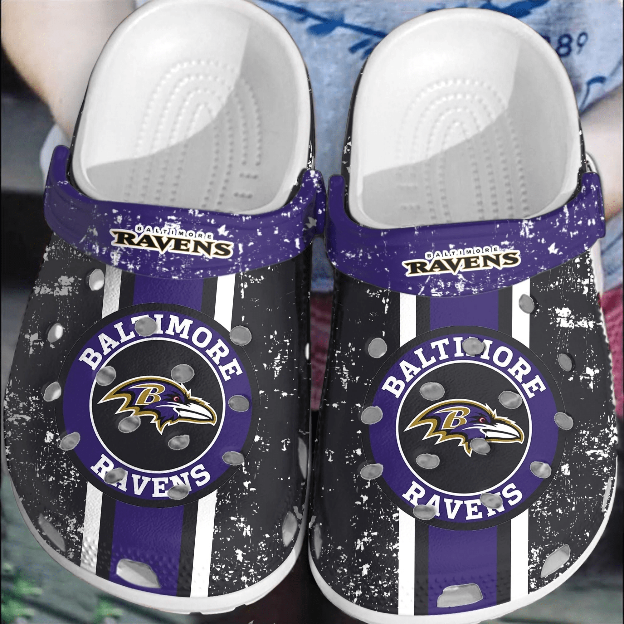 Footwearmerch NFL Baltimore Ravens Football Crocs Shoes Crocband Clogs Comfortable For Men Women