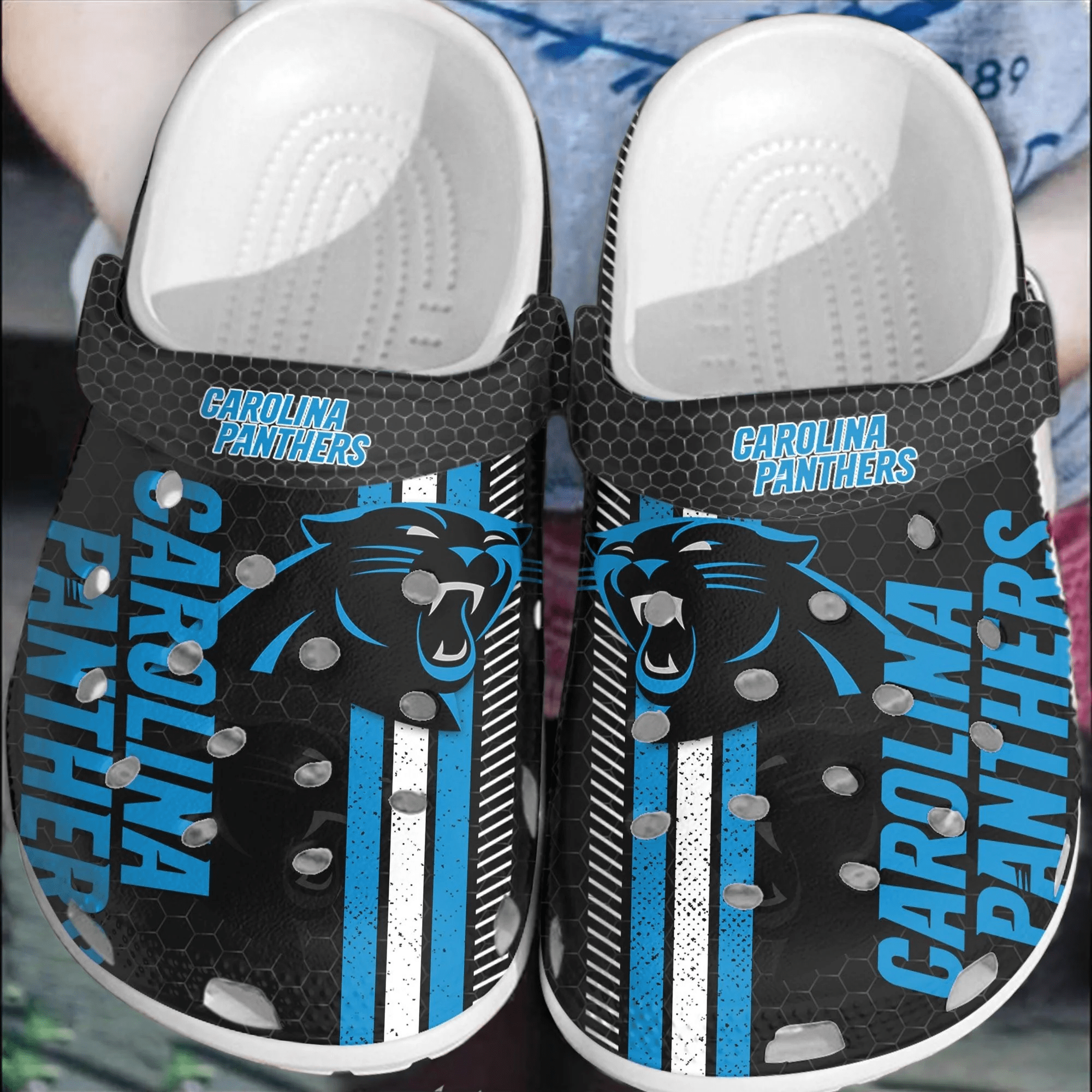 Footwearmerch NFL Carolina Panthers Football Crocs Comfortable Shoes Clogs Crocband For Men Women