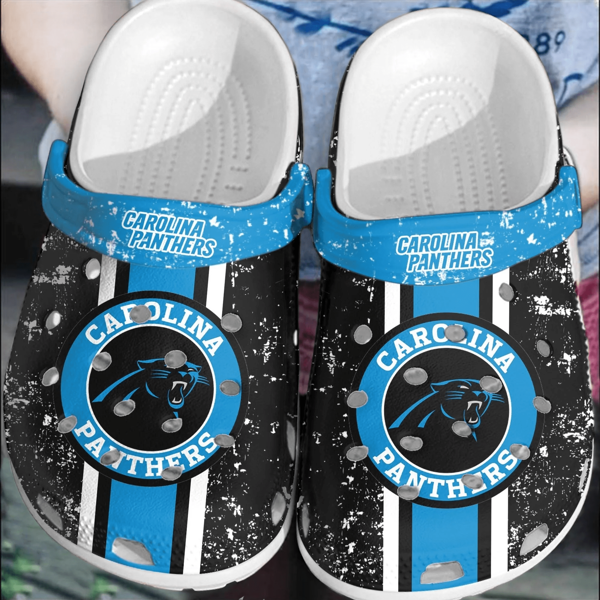 Footwearmerch NFL Carolina Panthers Football Crocs Comfortable Shoes Crocband Clogs For Men Women