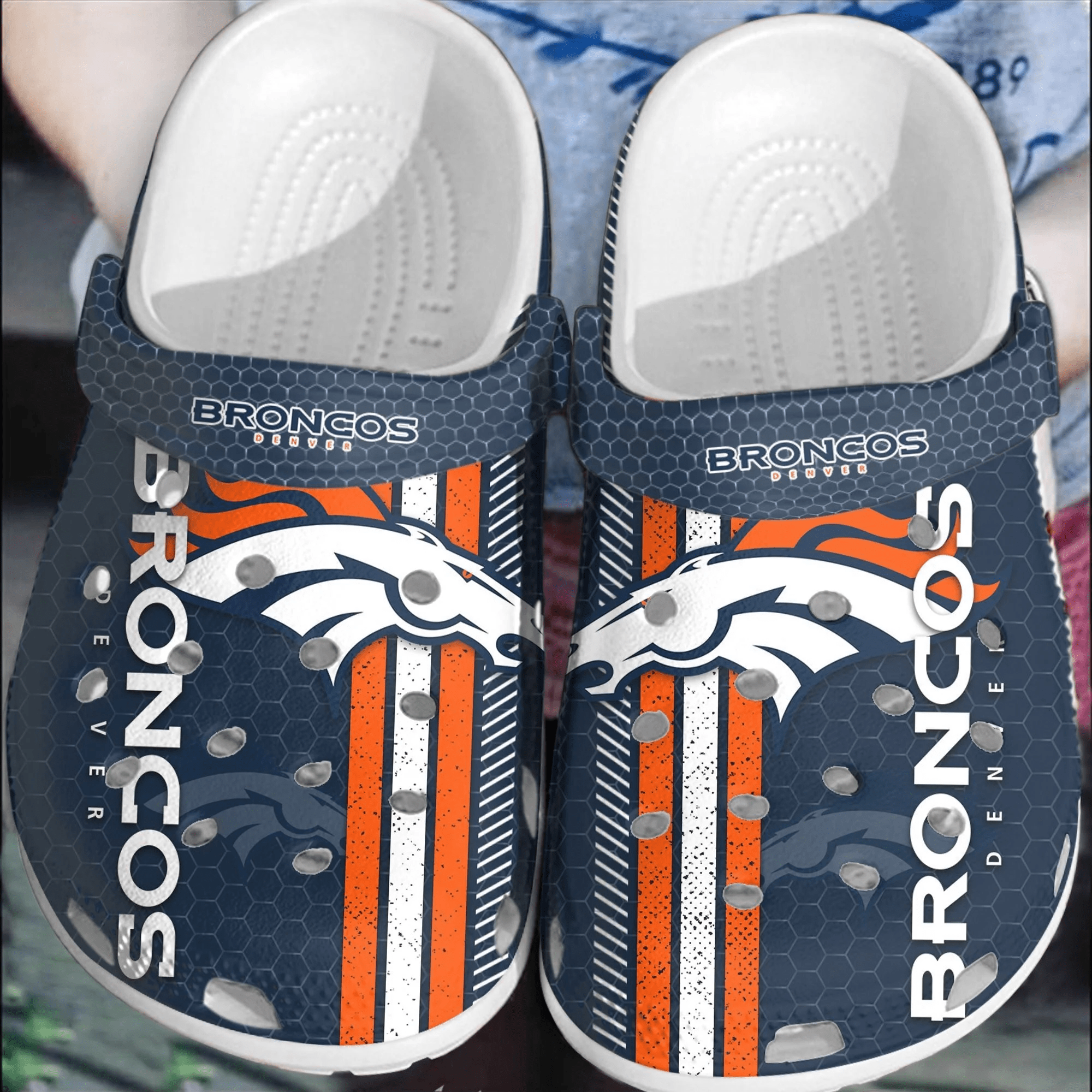 Footwearmerch NFL Denver Broncos Football Crocband Comfortable Crocs Clogs Shoes For Men Women